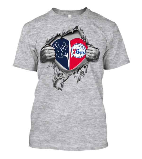 Yankees Philadelphia 76ers Heart Logo Unity T-Shirt