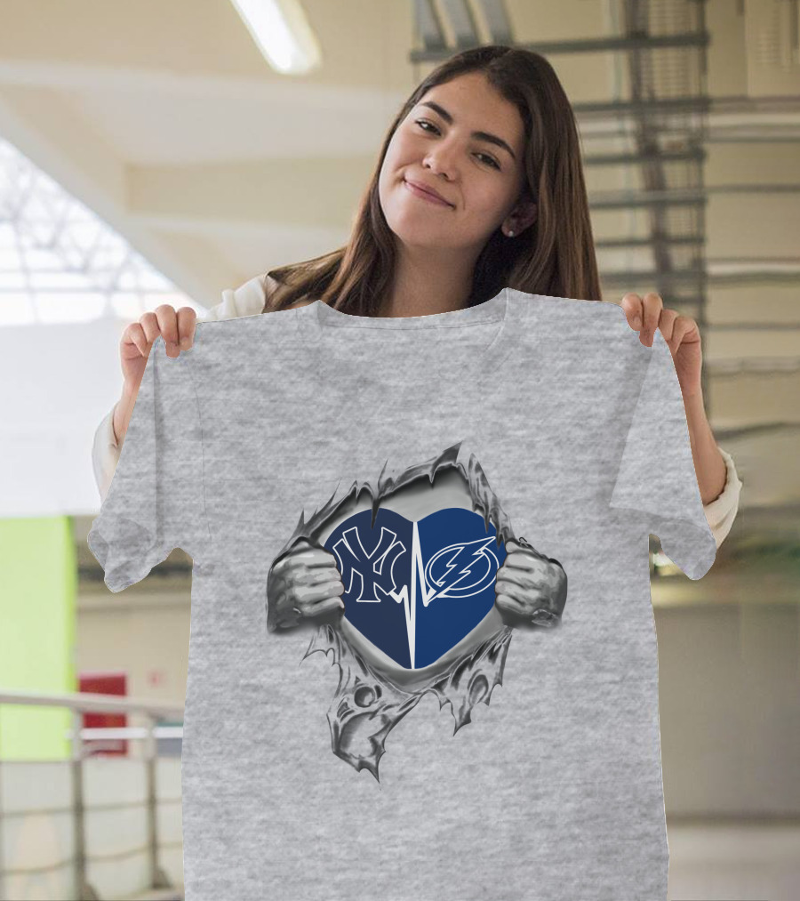 Yankees Tampa Bay Lightning Heartbeat Passion T-Shirt