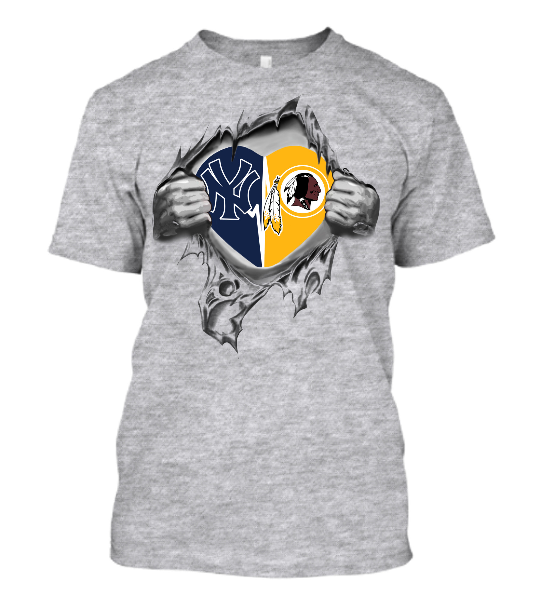 Yankees Redskins Heart Symbol Torn Chest T-Shirt