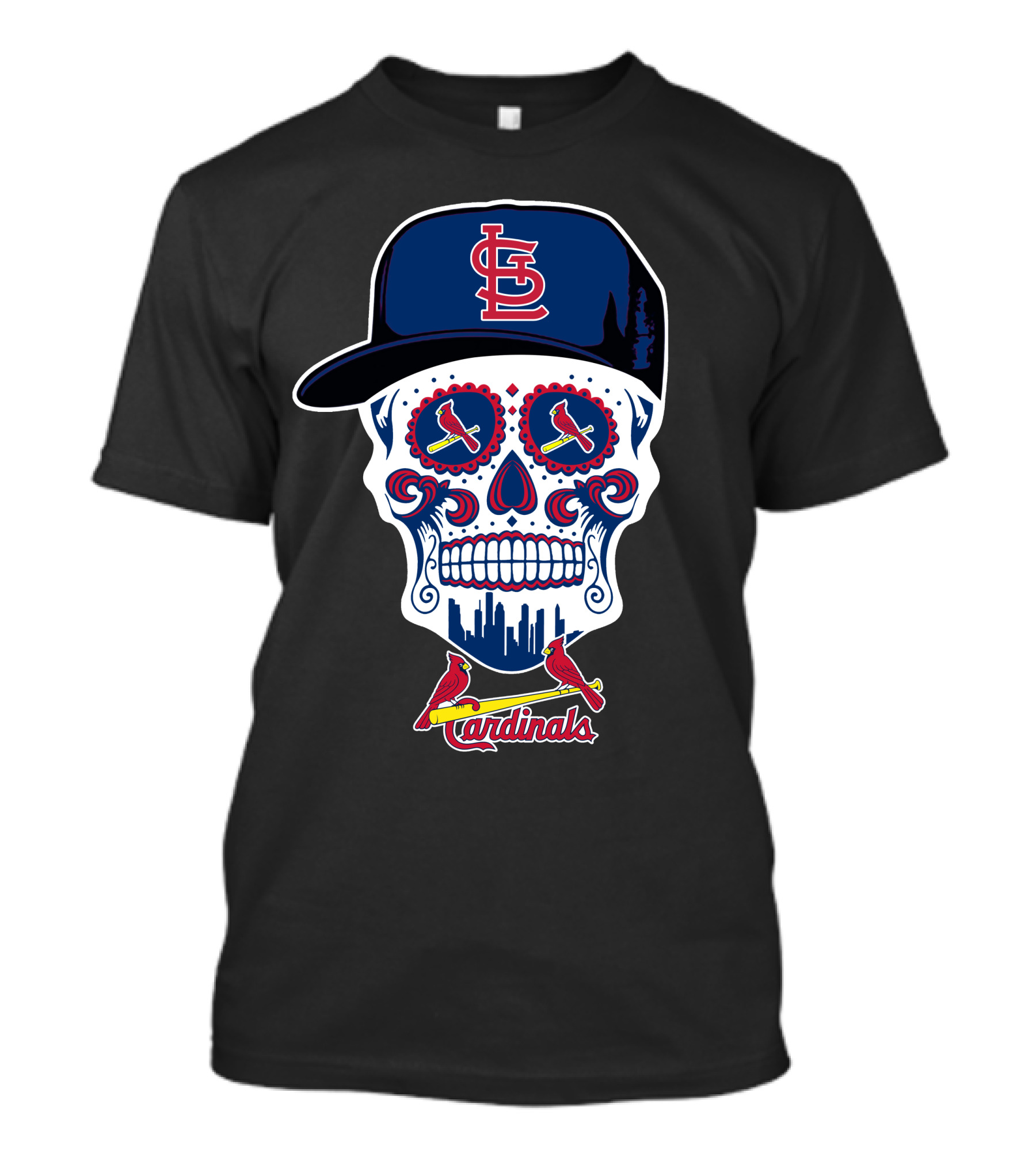 Skull With St Louis Cardinals Cap And Birds 319 Funny T-Shirt