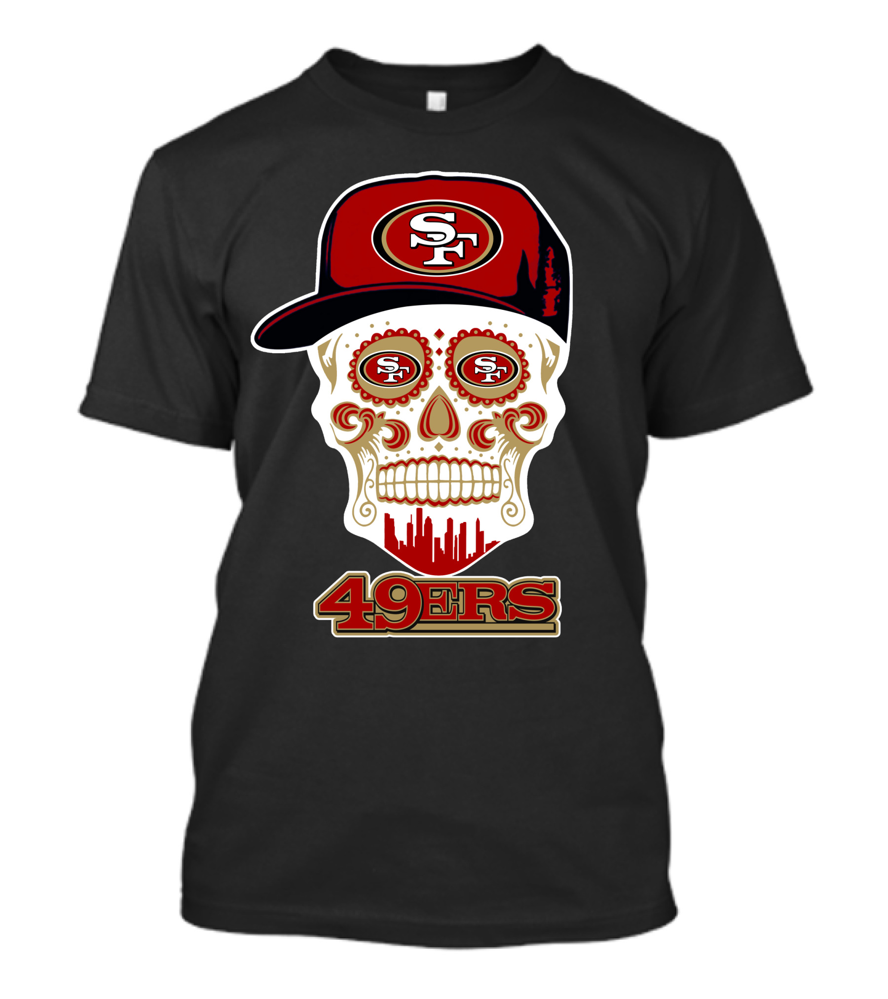 Sf 49ers Skull With Cap 49ers T-Shirt