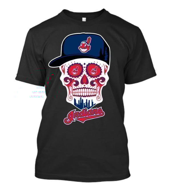 Indians Skull With Baseball Cap And Feathered Mascot T-Shirt