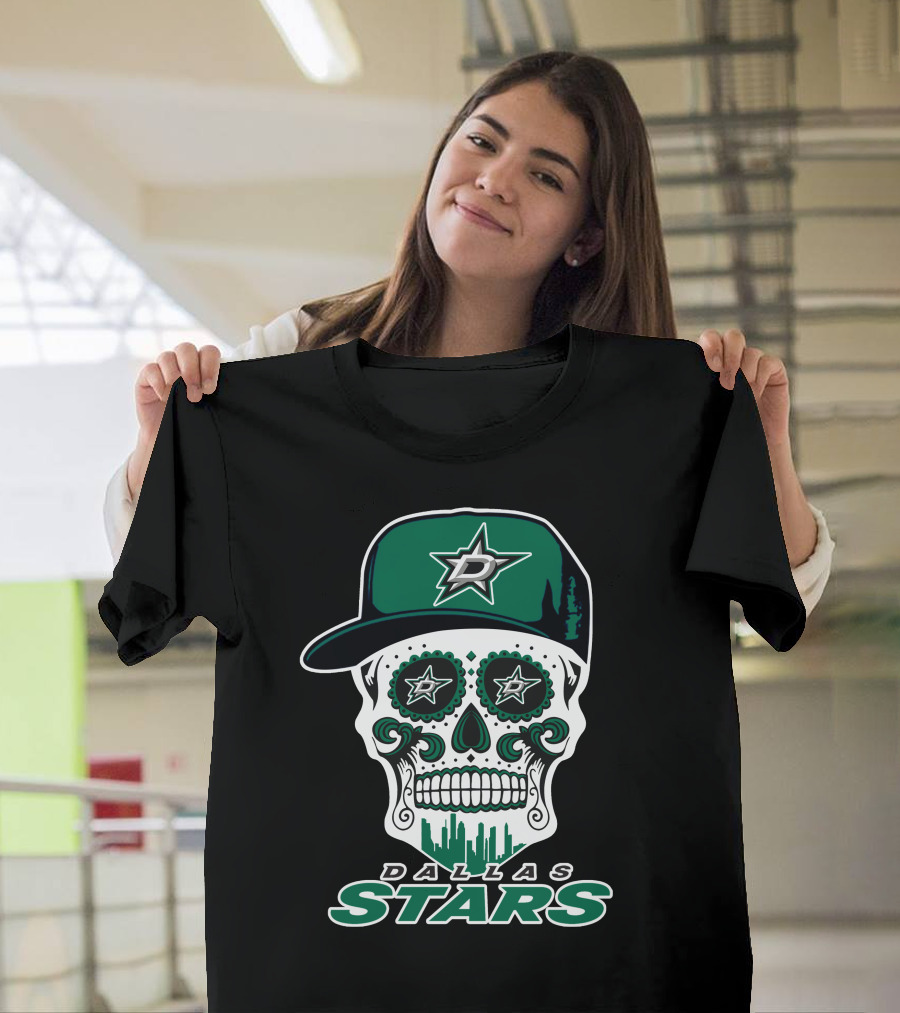 Dallas Stars Skull Dia De Los Muertos Baseball Cap T-Shirt