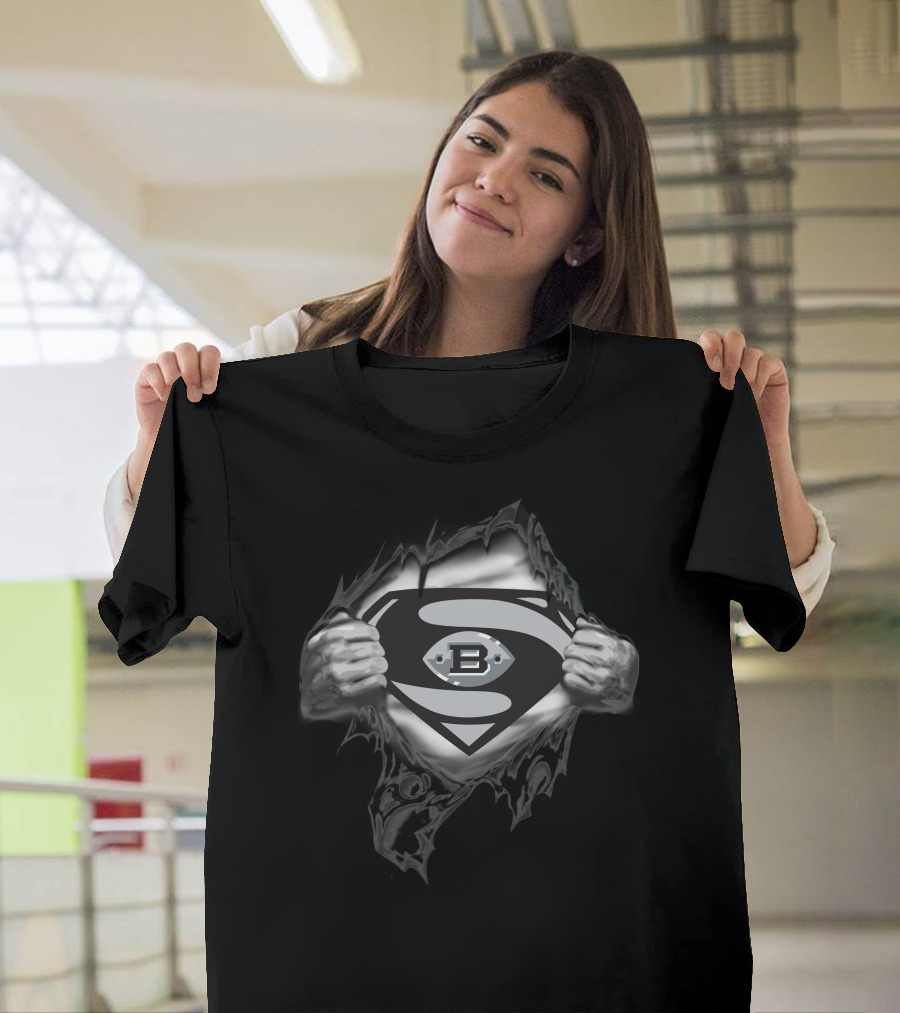 Birmingham Iron Superman Shield Tear Gray And Black T-Shirt