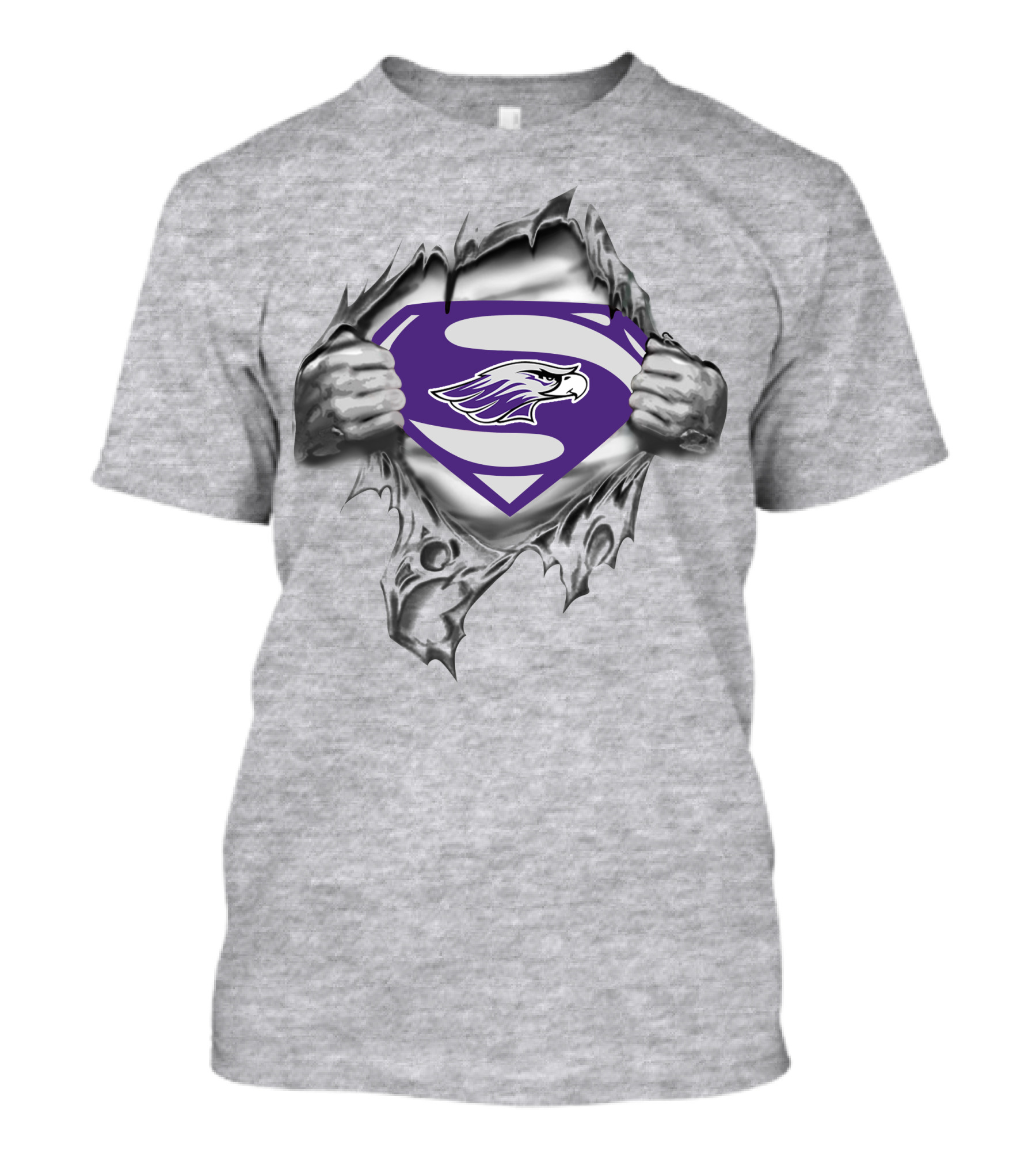 Whitewater Warhawks Superman Logo With Eagle In Purple And Silver Suit T-Shirt