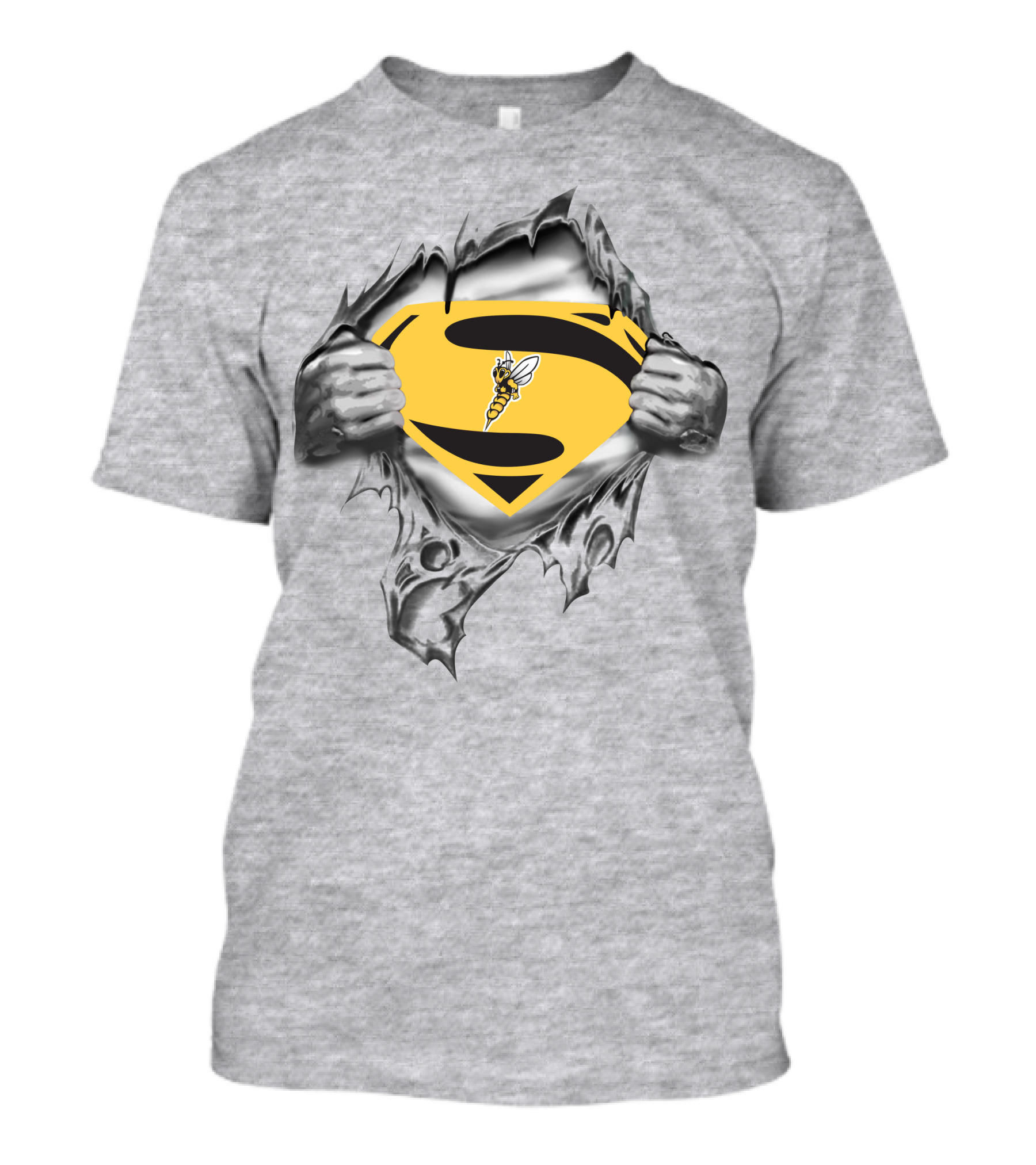 Superior Yellow Jackets Superman Logo Bee Emblem Gray T-Shirt
