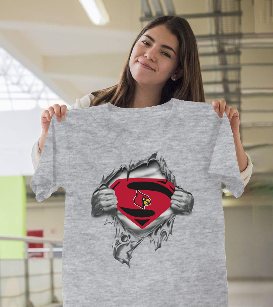 Louisville Cardinals Superman Logo Chest Rip 266 T-Shirt