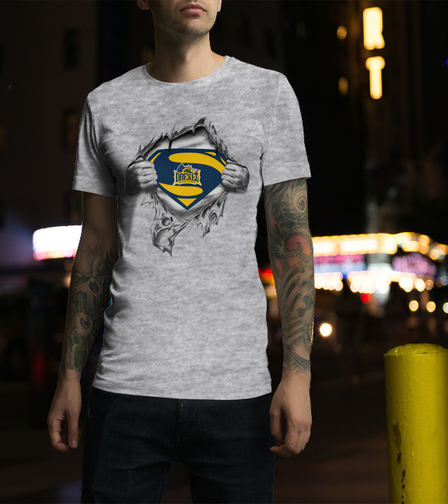 Drexel Dragons Superman Logo 174 Iconic Shield Tear T-Shirt