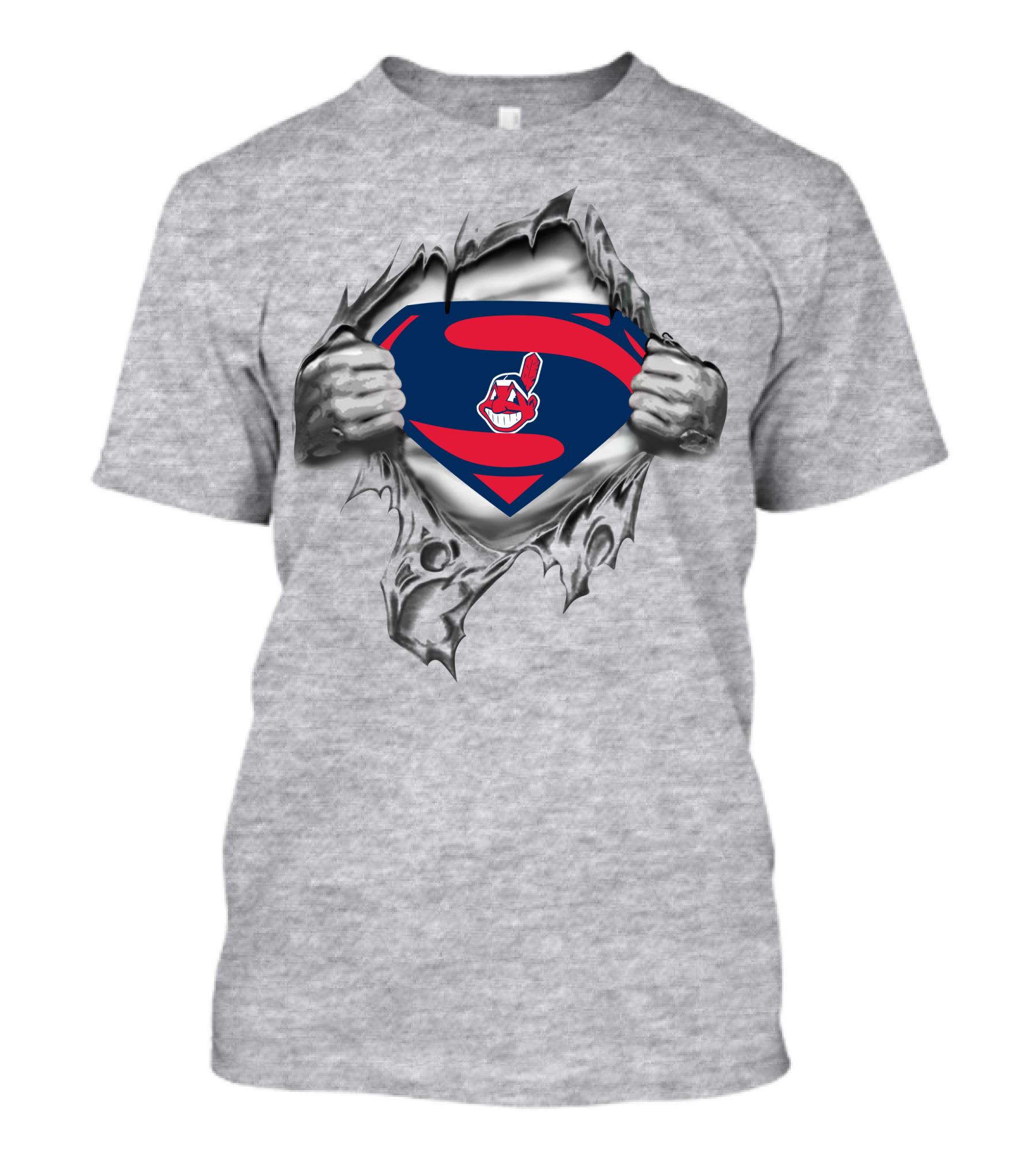 Cleveland Indians Superman Logo Peeking Through Torn Fabric T-Shirt