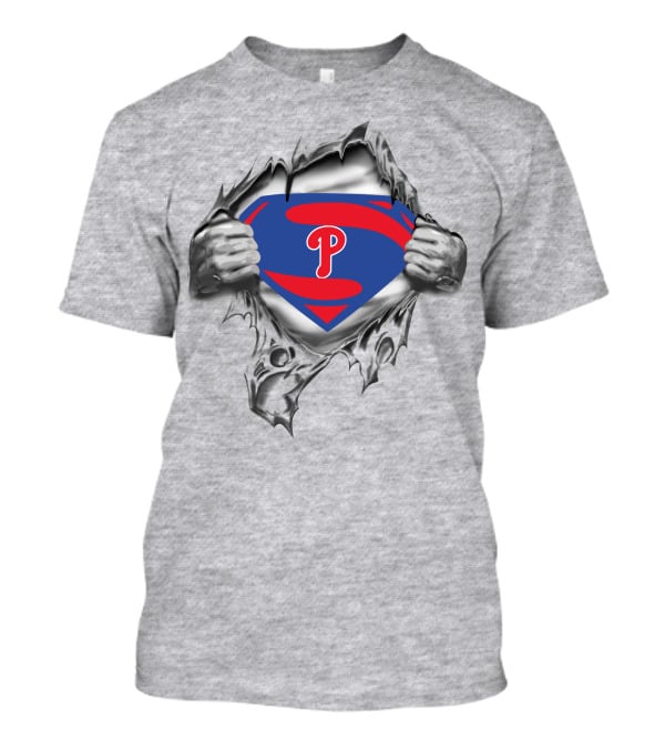 Phillies Superman Logo Tear Gray T-Shirt