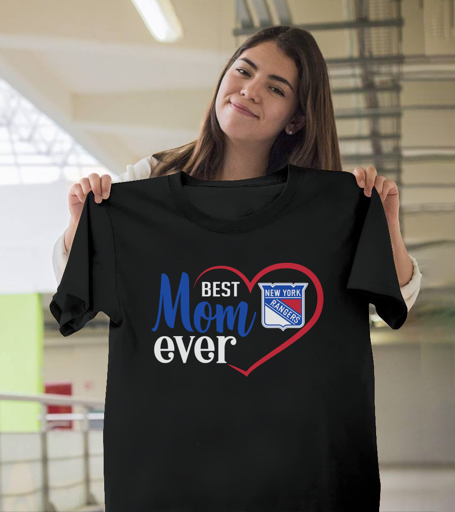New York Rangers Best Mom Ever Heart Badge T-Shirt