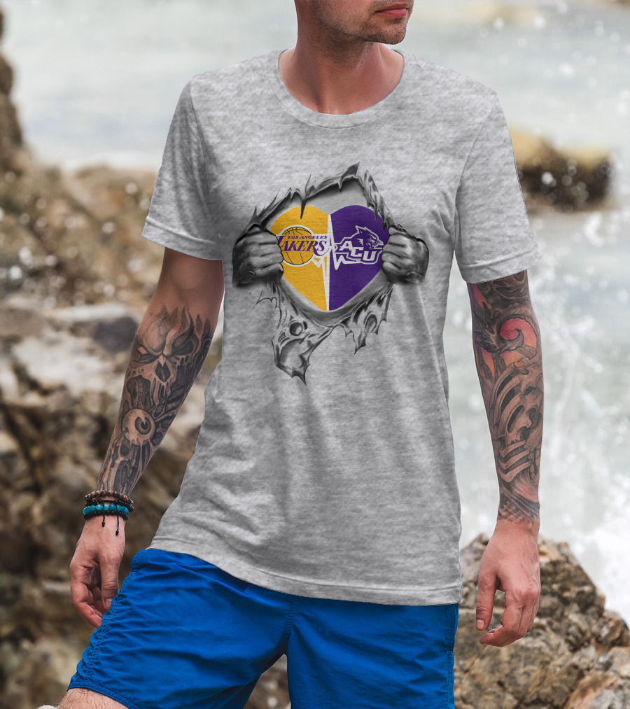 Los Angeles Lakers Abilene Christian Wildcats Heart T-Shirt