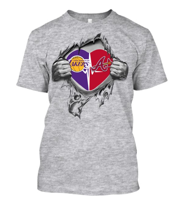 Los Angeles Lakers Atlanta Braves Heart With Logos T-Shirt