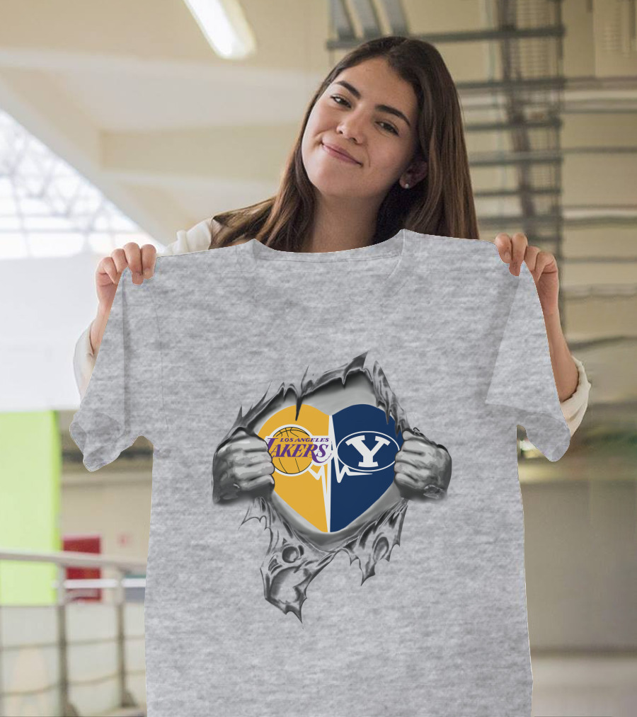Los Angeles Lakers Byu Cougars Heart Symbol T-Shirt
