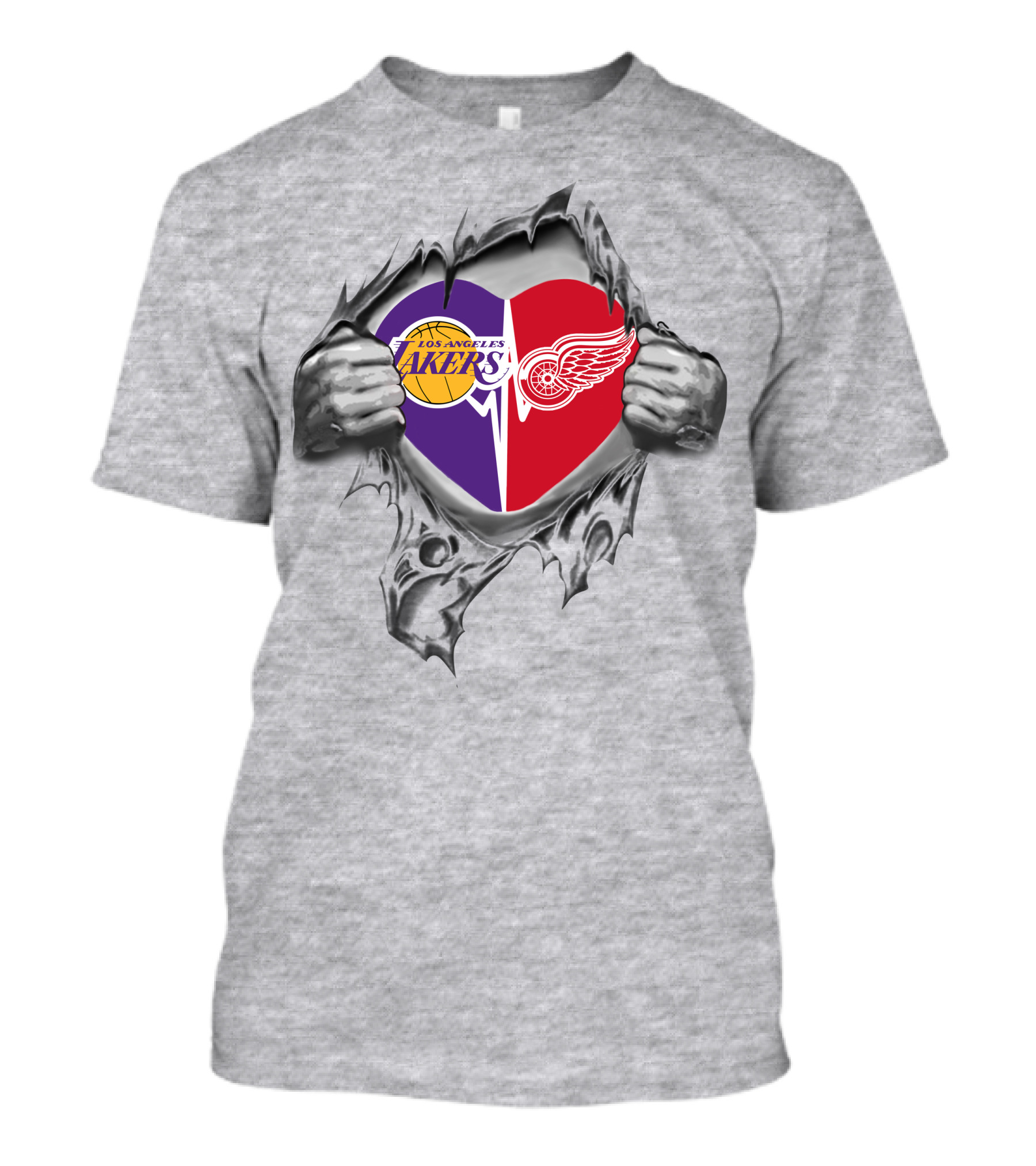 Los Angeles Lakers Detroit Red Wings Heart Inside Torn Chest T-Shirt