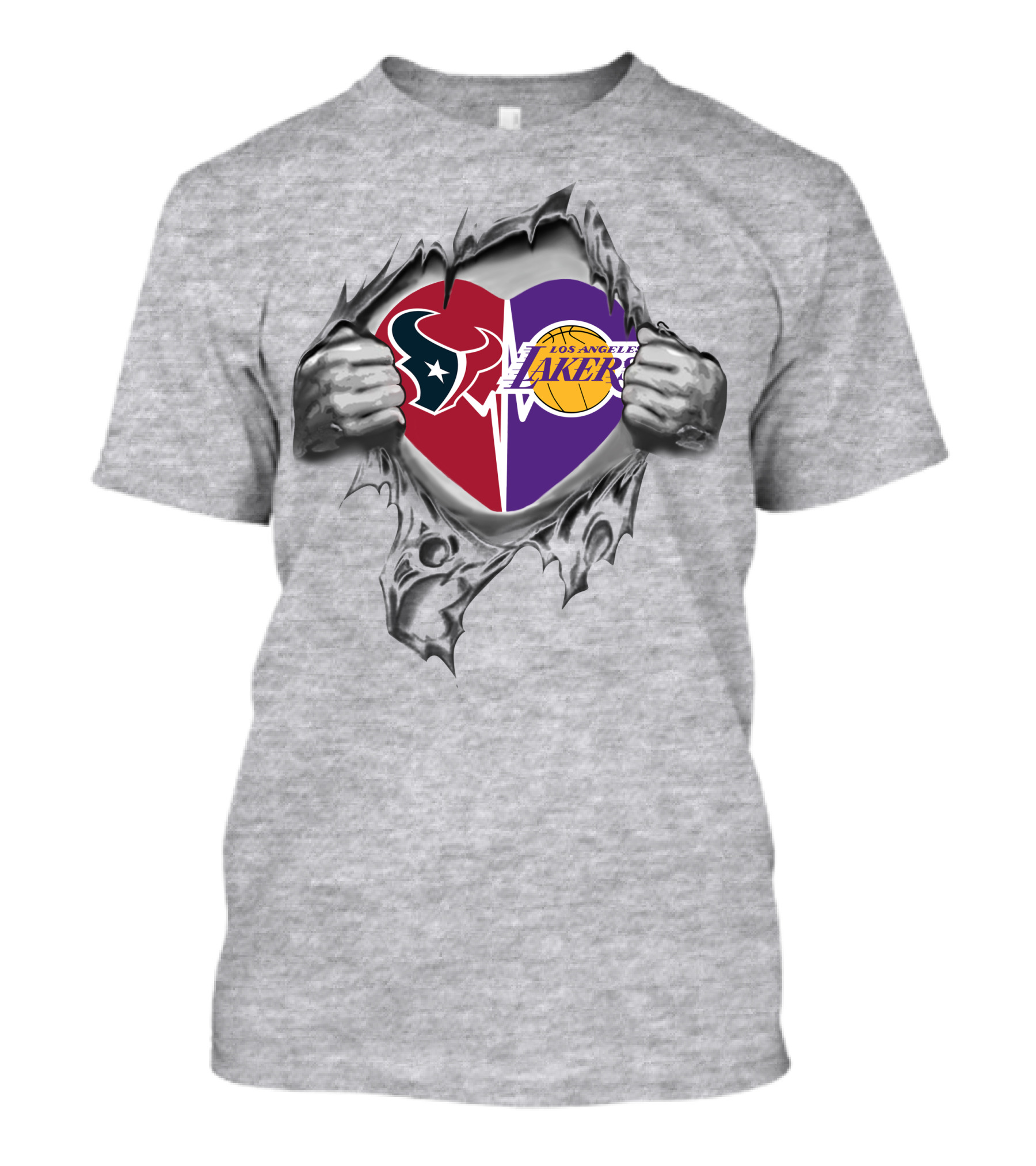 Los Angeles Lakers Houston Texans Heart Logo Fusion T-Shirt
