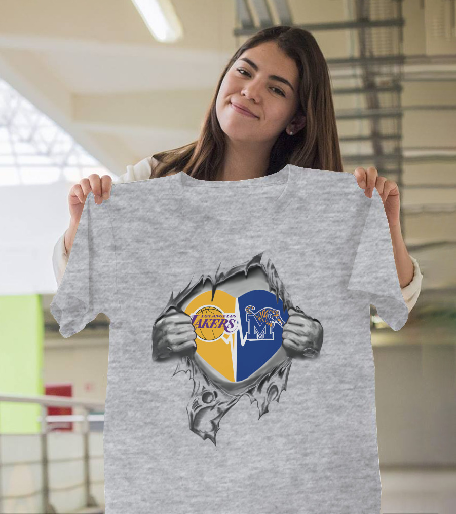 Los Angeles Lakers Memphis Tigers Heart Logo Combination T-Shirt