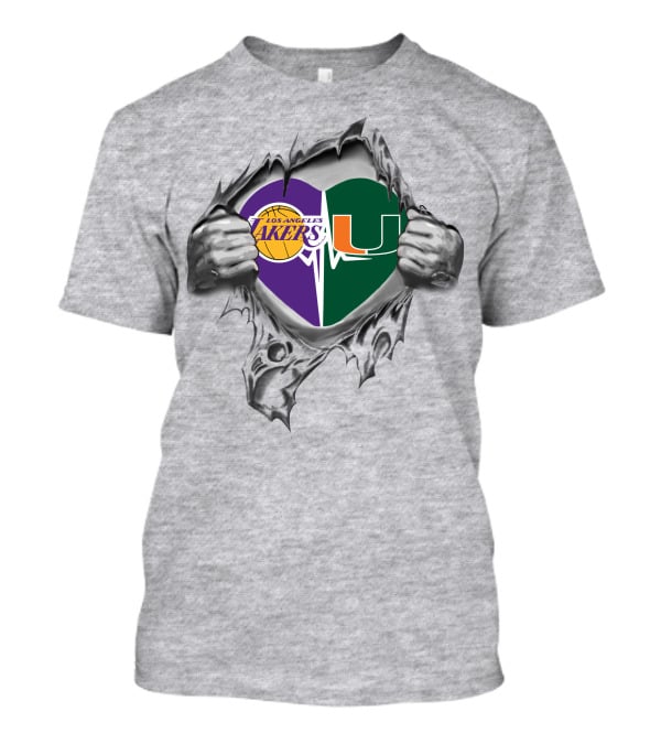 Lakers Miami Hurricanes Heart Logo Fusion T-Shirt