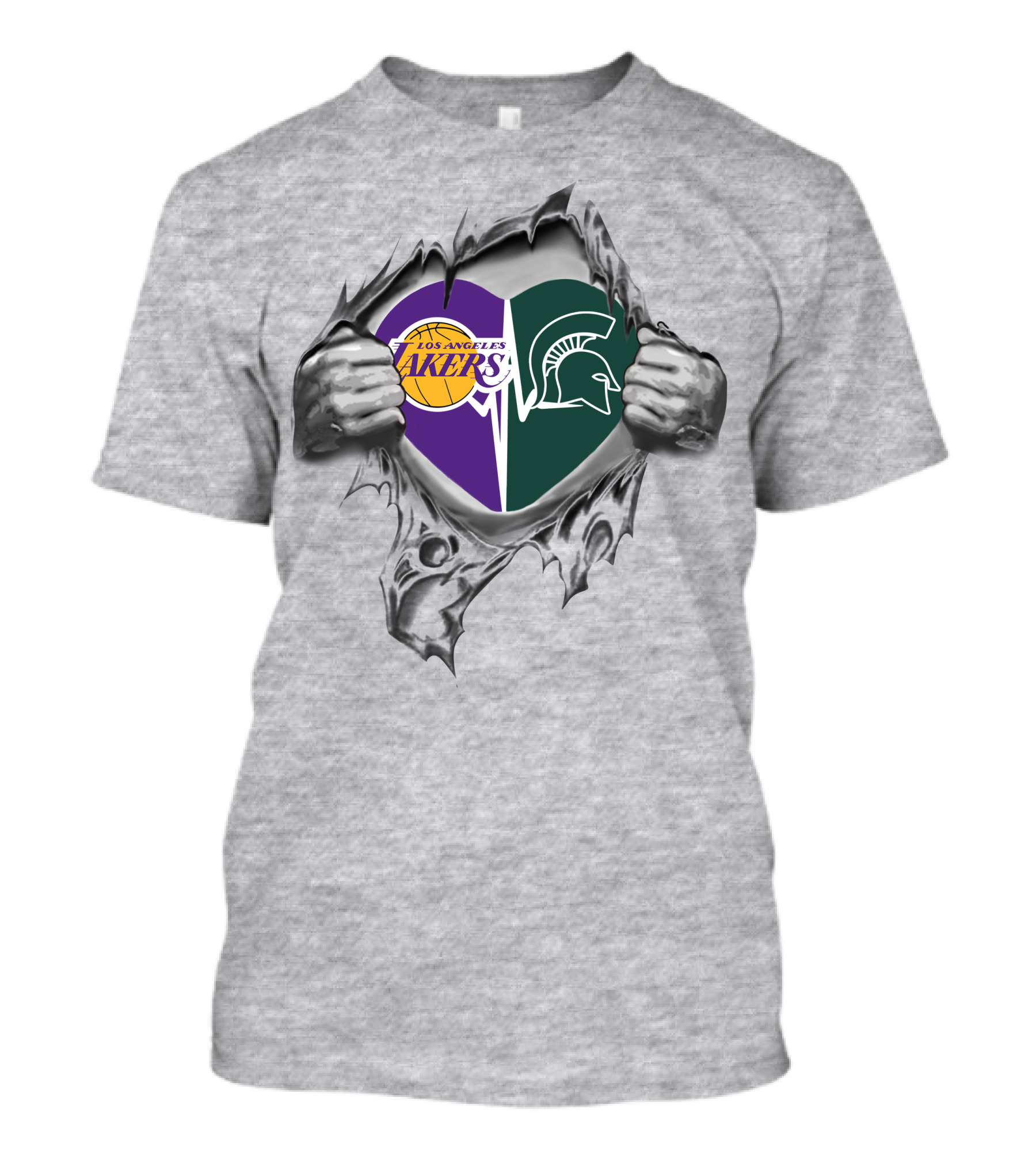 Los Angeles Lakers Michigan State Spartans Heart Combination T-Shirt