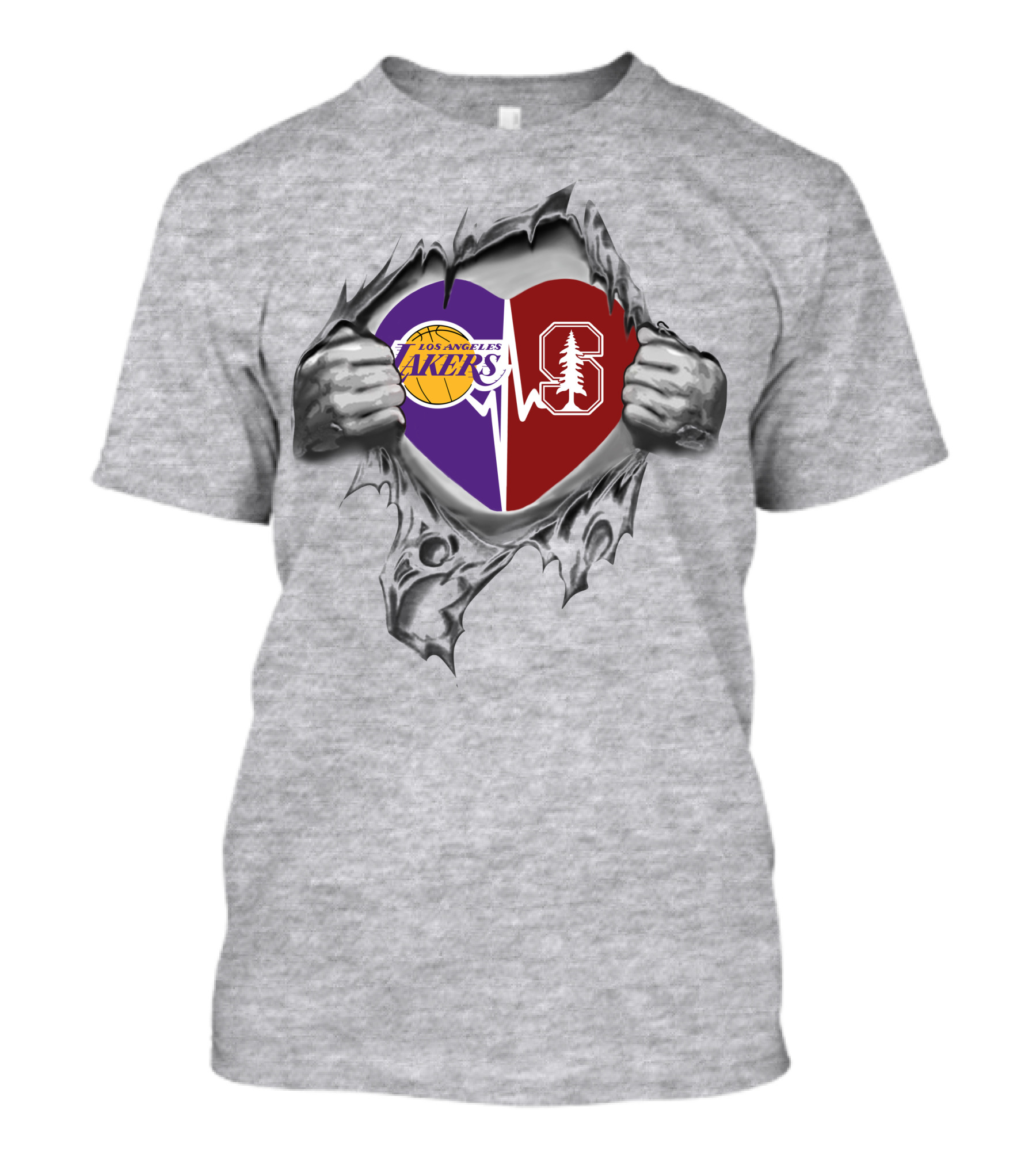 Los Angeles Lakers Stanford Cardinal Heartbeat Connection T-Shirt