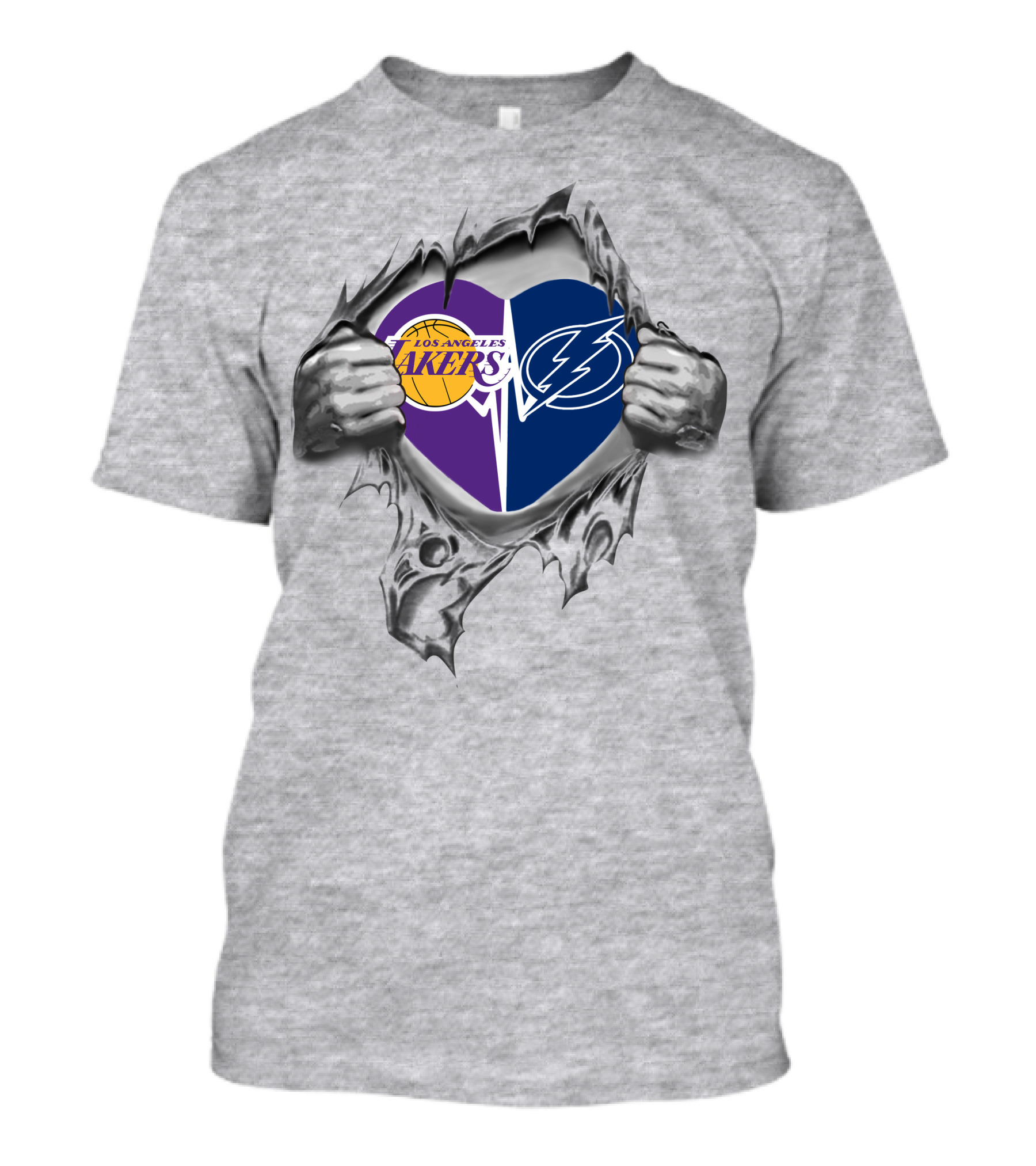 Los Angeles Lakers Tampa Bay Lightning Heart Torn Open T-Shirt