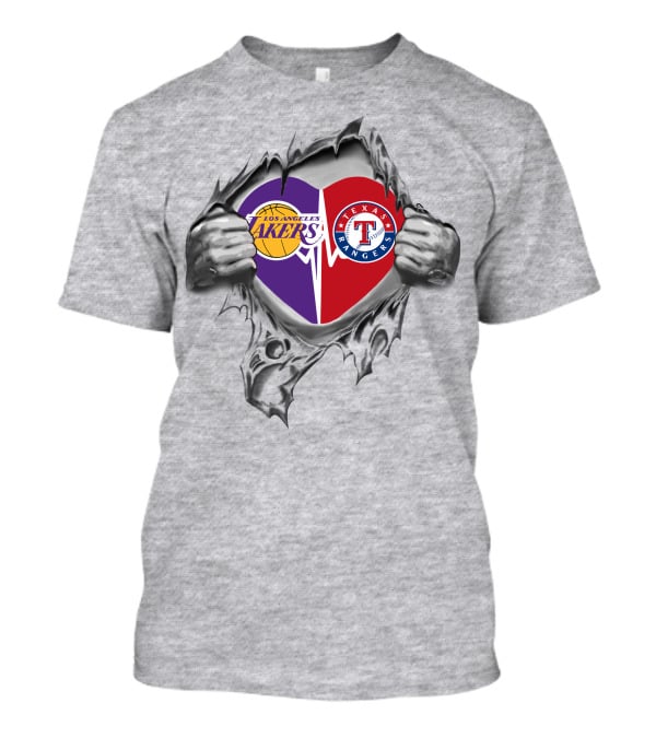 Los Angeles Lakers Texas Rangers Heart Logo Fan Unity T-Shirt