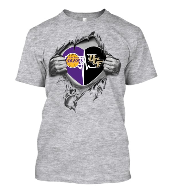 Los Angeles Lakers Ucf Knights Heartbeat Split Heart T-Shirt