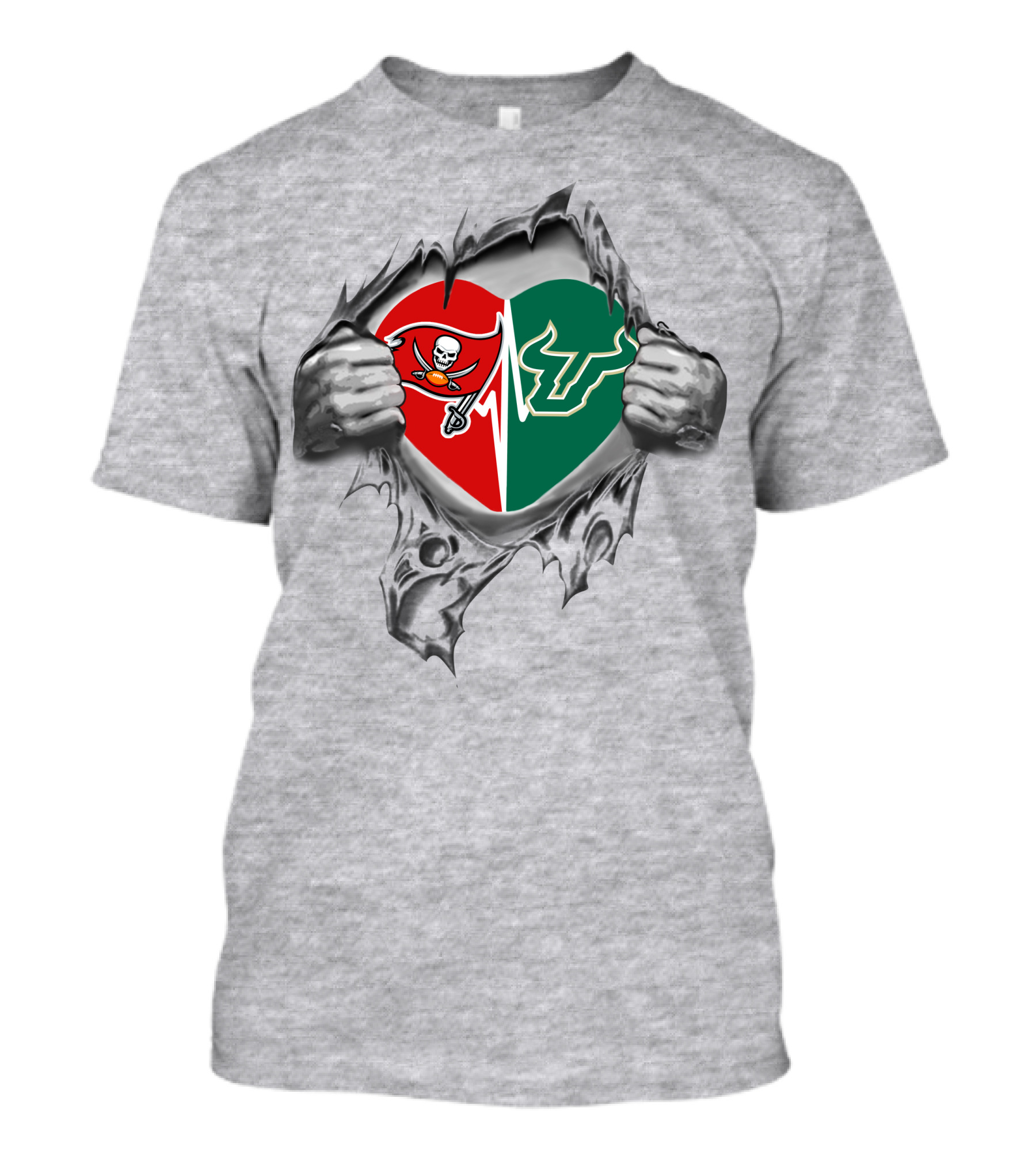 Buccaneers South Florida Bulls Heart Split Logo Tribute T-Shirt
