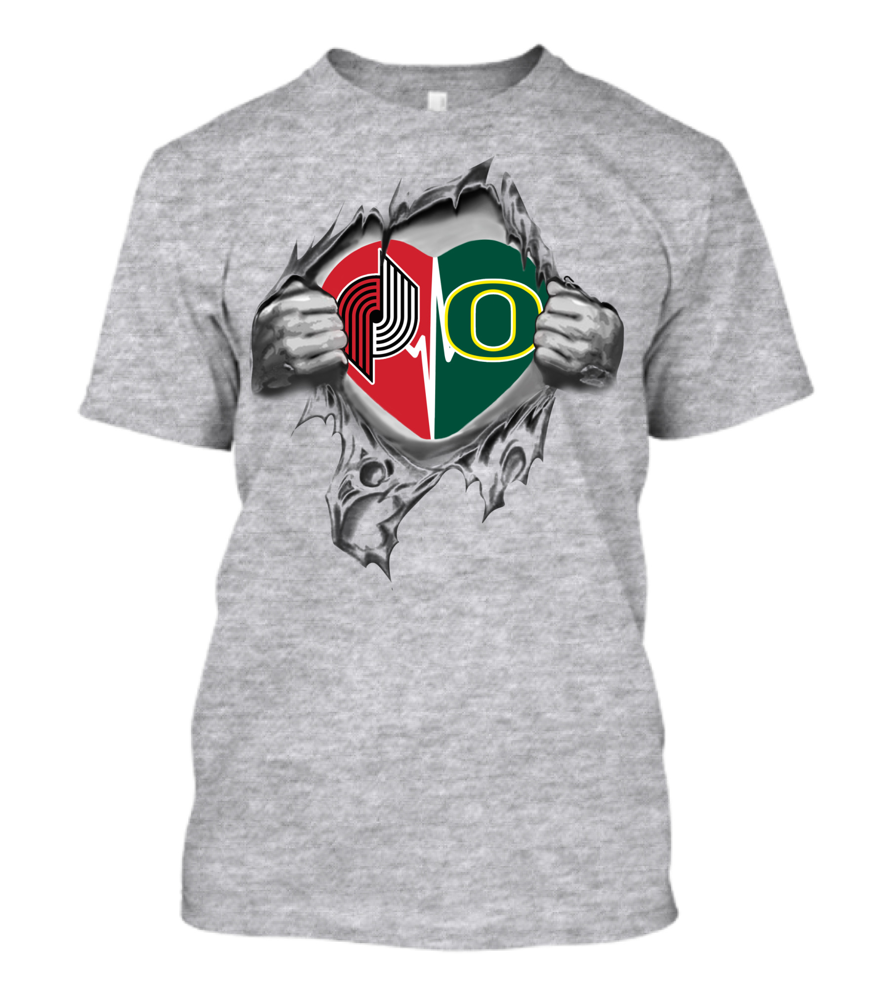 Blazers Oregon Ducks Heart With Logos And Torn T-Shirt