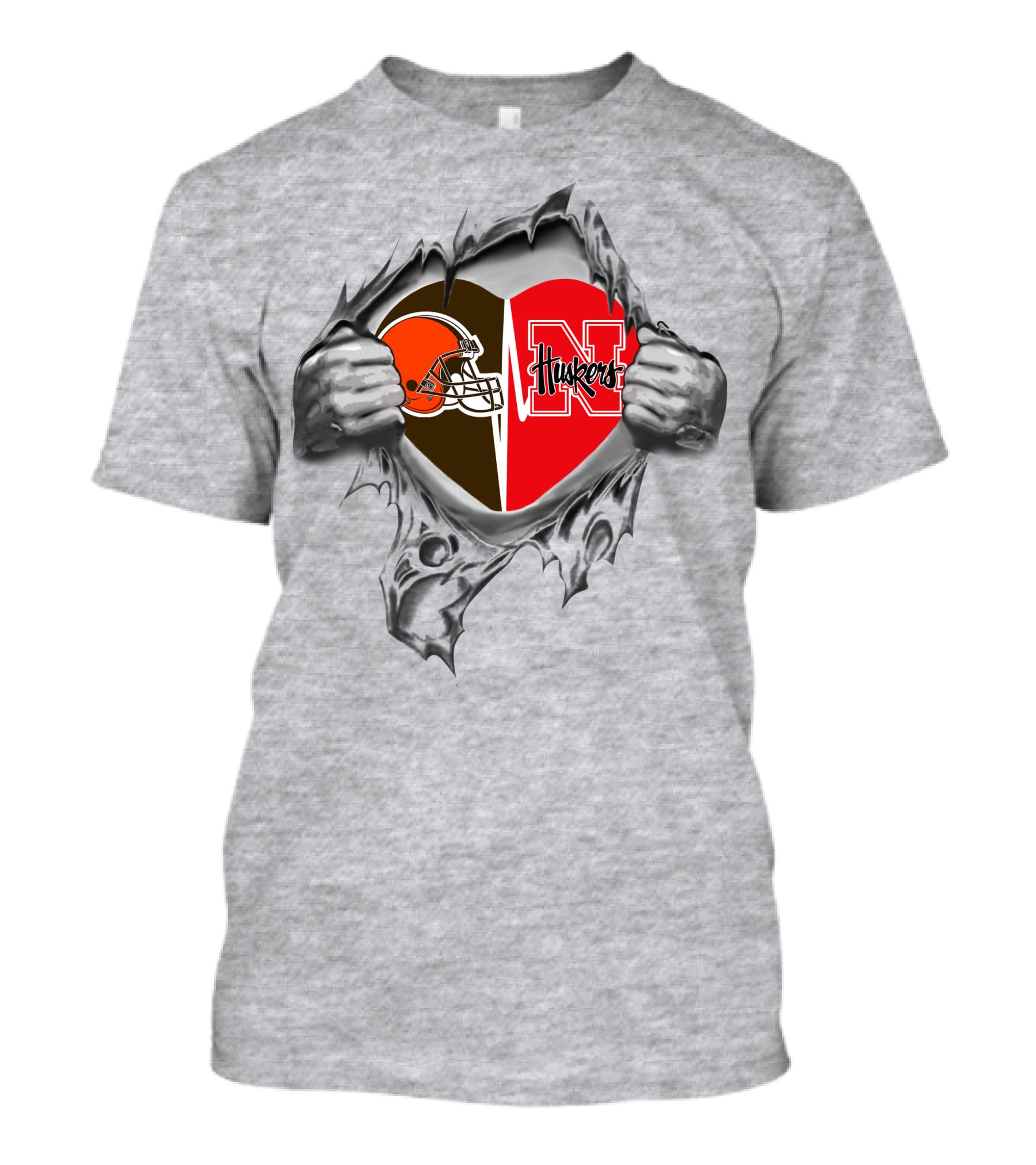 Cleveland Browns Nebraska Cornhuskers Heart Peeking Through T-Shirt