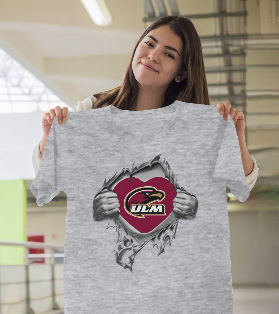 Ul Monroe Warhawks Heart Logo With Hands Holding Tear T-Shirt