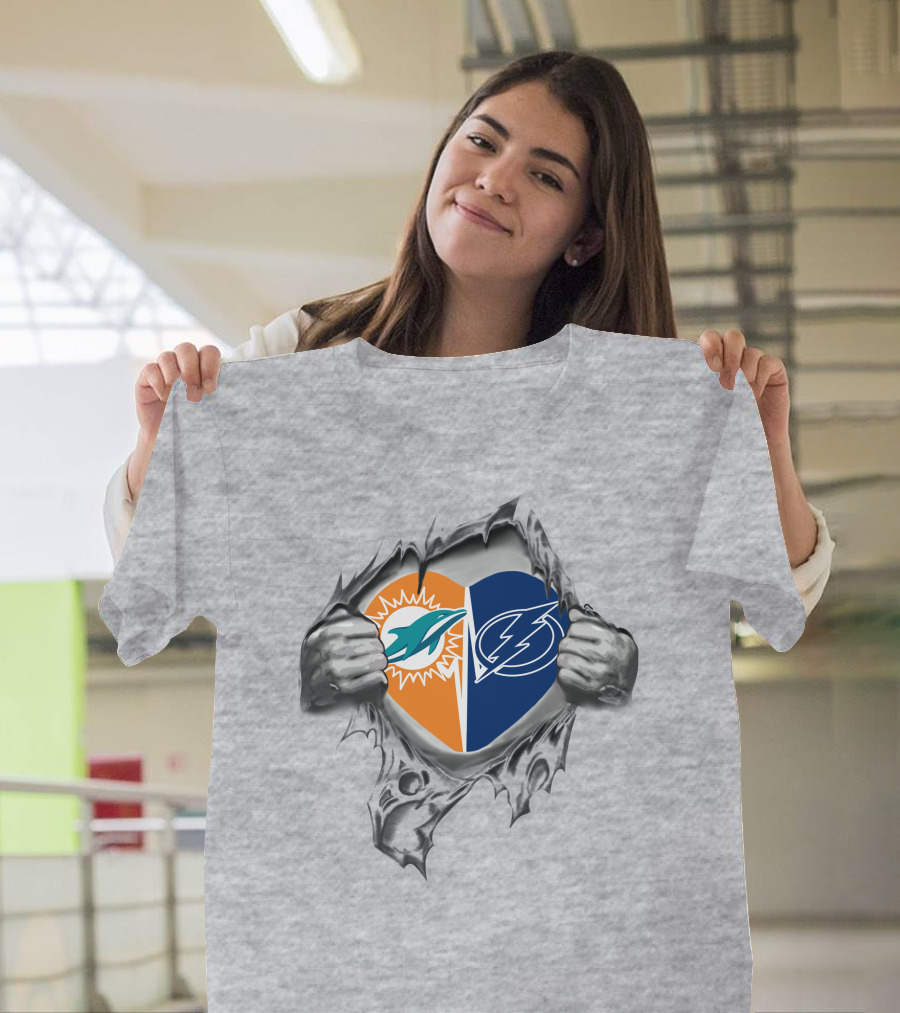 Miami Dolphins Tampa Bay Lightning Heart T-Shirt