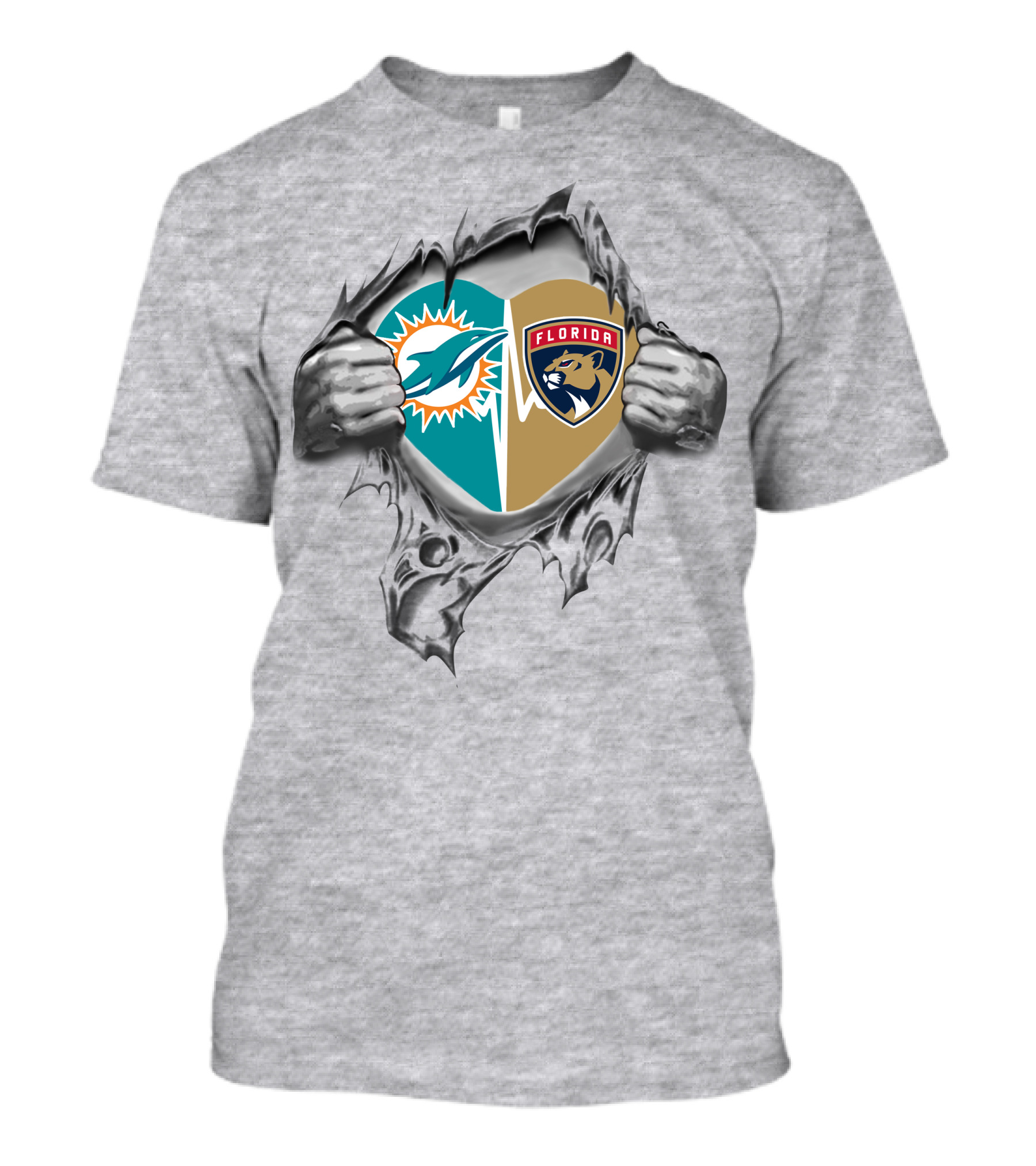 Miami Dolphins Florida Panthers Heart Design 27 Fan Tribute T-Shirt