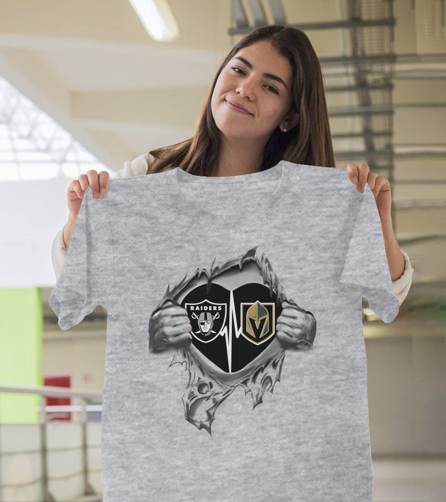 Raiders Vegas Golden Knights Heartbeat T-Shirt