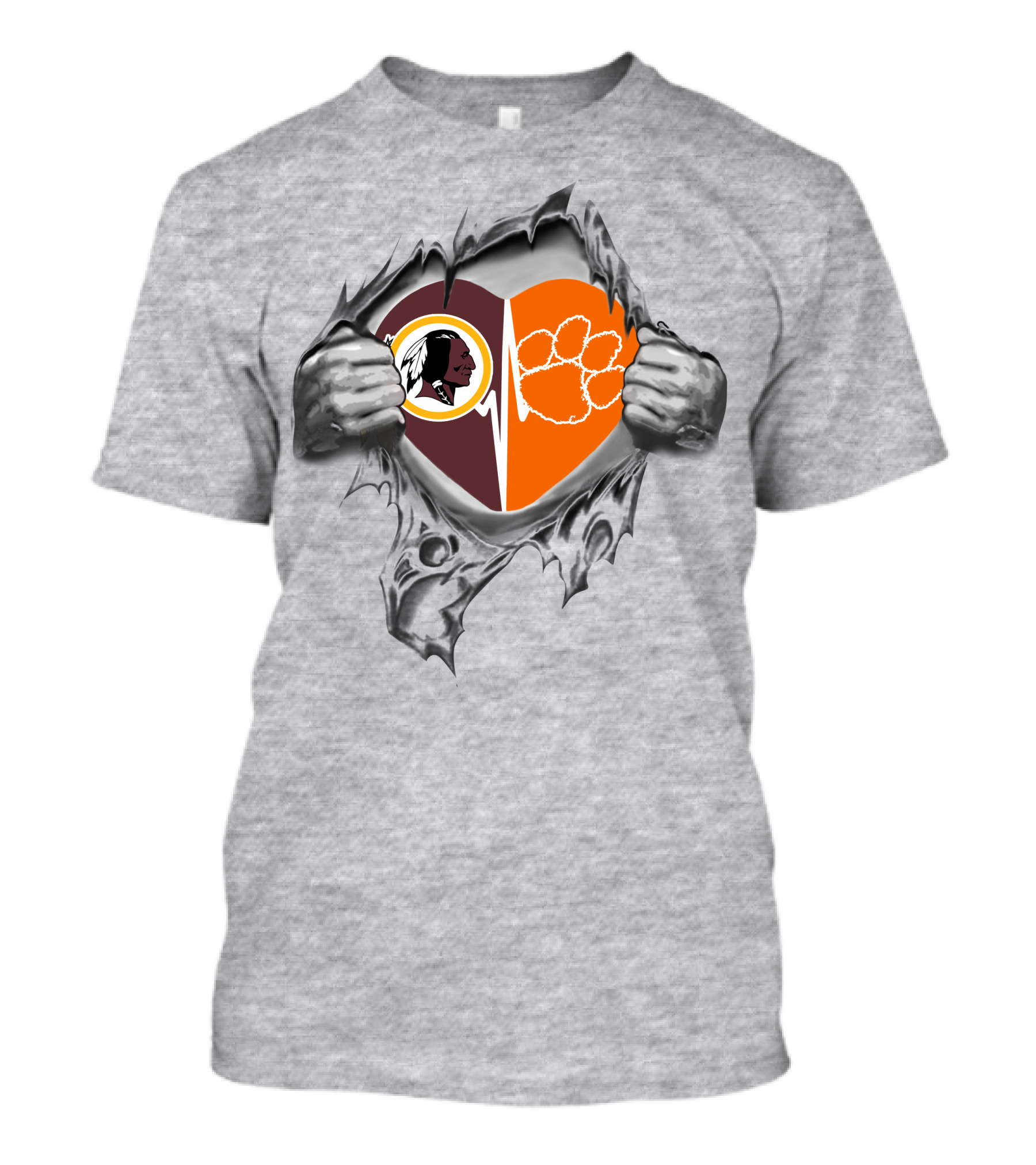 Redskins Clemson Tigers Heartbeat Inside T-Shirt