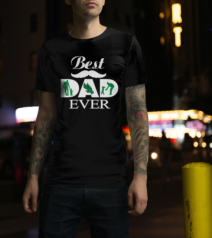 North Texas Mean Green Best Dad Ever Silhouette Logo Motif T-Shirt