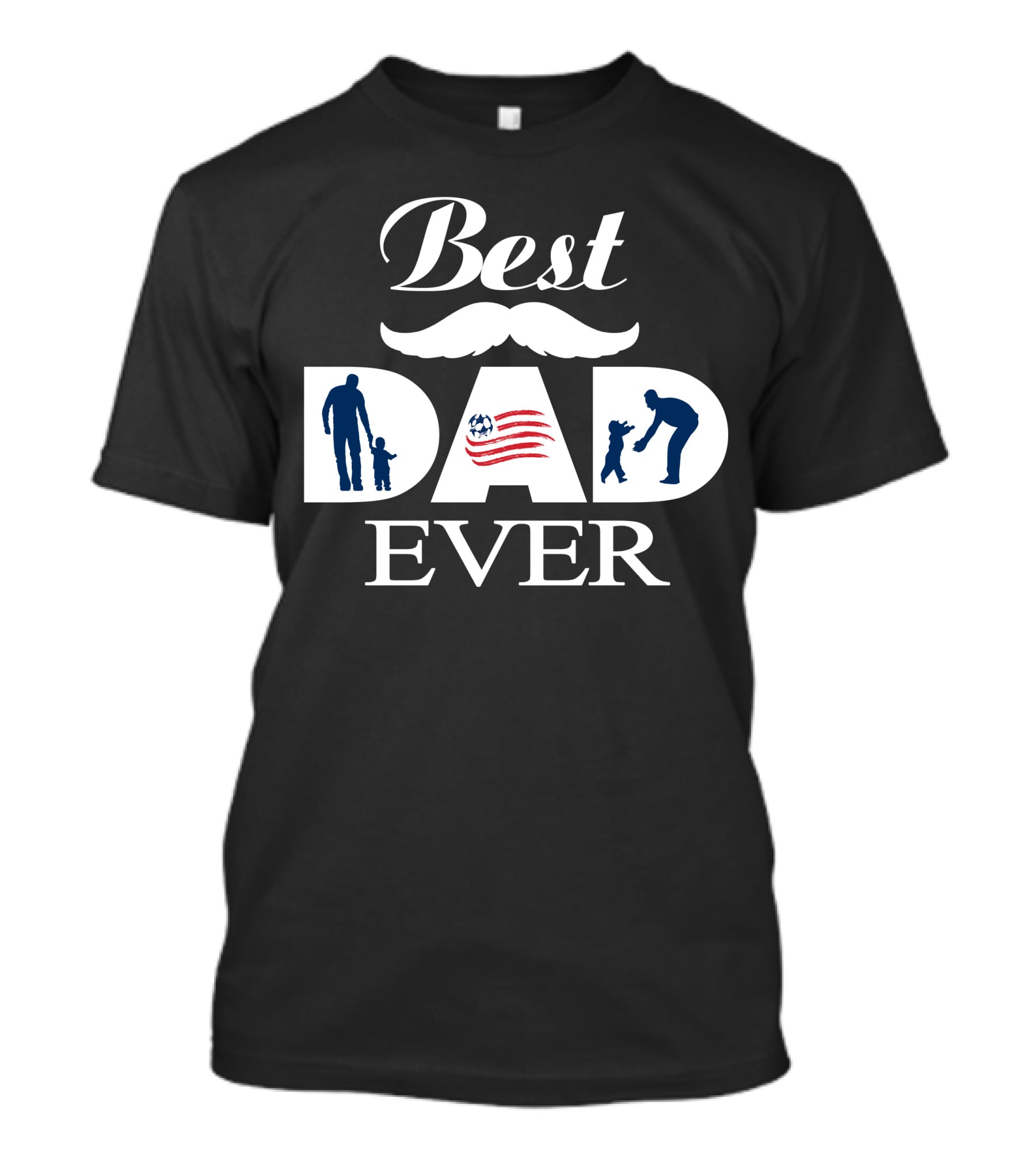 Best Dad Ever New England Revolution Soccer Mustache Silhouette T-Shirt