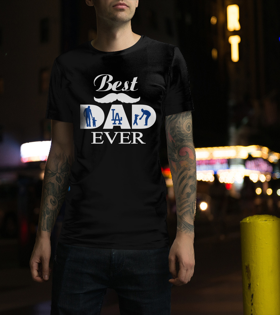 Best Dad Ever Los Angeles Dodgers Mustache Silhouette 227 T-Shirt