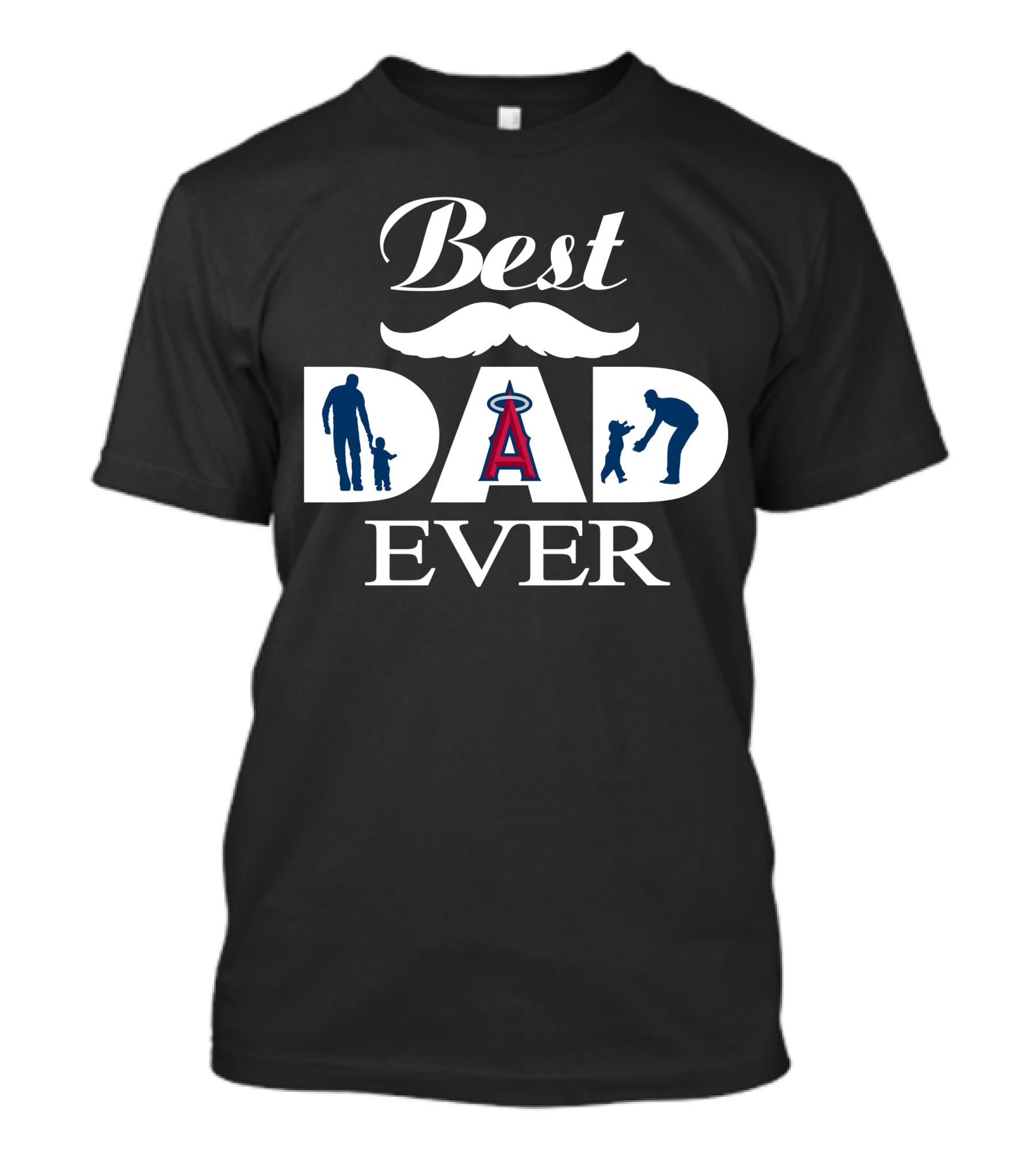 Los Angeles Angels Best Dad Ever Father's Day Moustache Silhouette T-Shirt