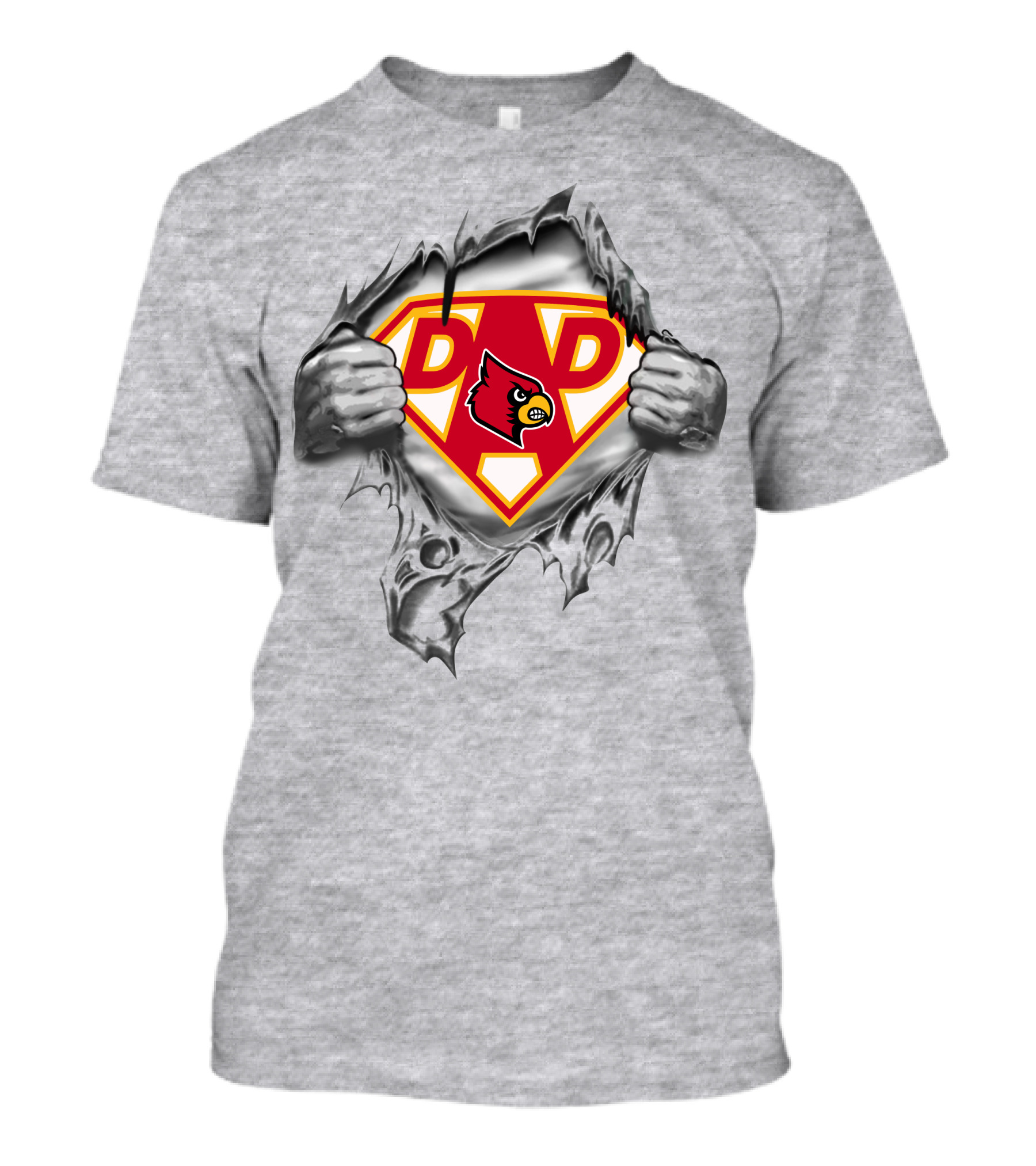 Louisville Cardinals Super Dad Logo With Cardinal Head Symbol And Ripped T-Shirt