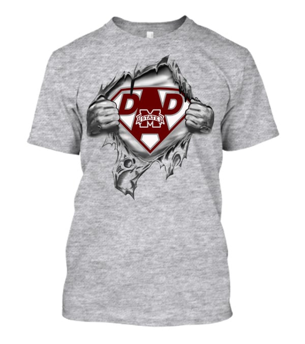 Mississippi State Bulldogs Super Dad Logo Hidden Under Tear T-Shirt