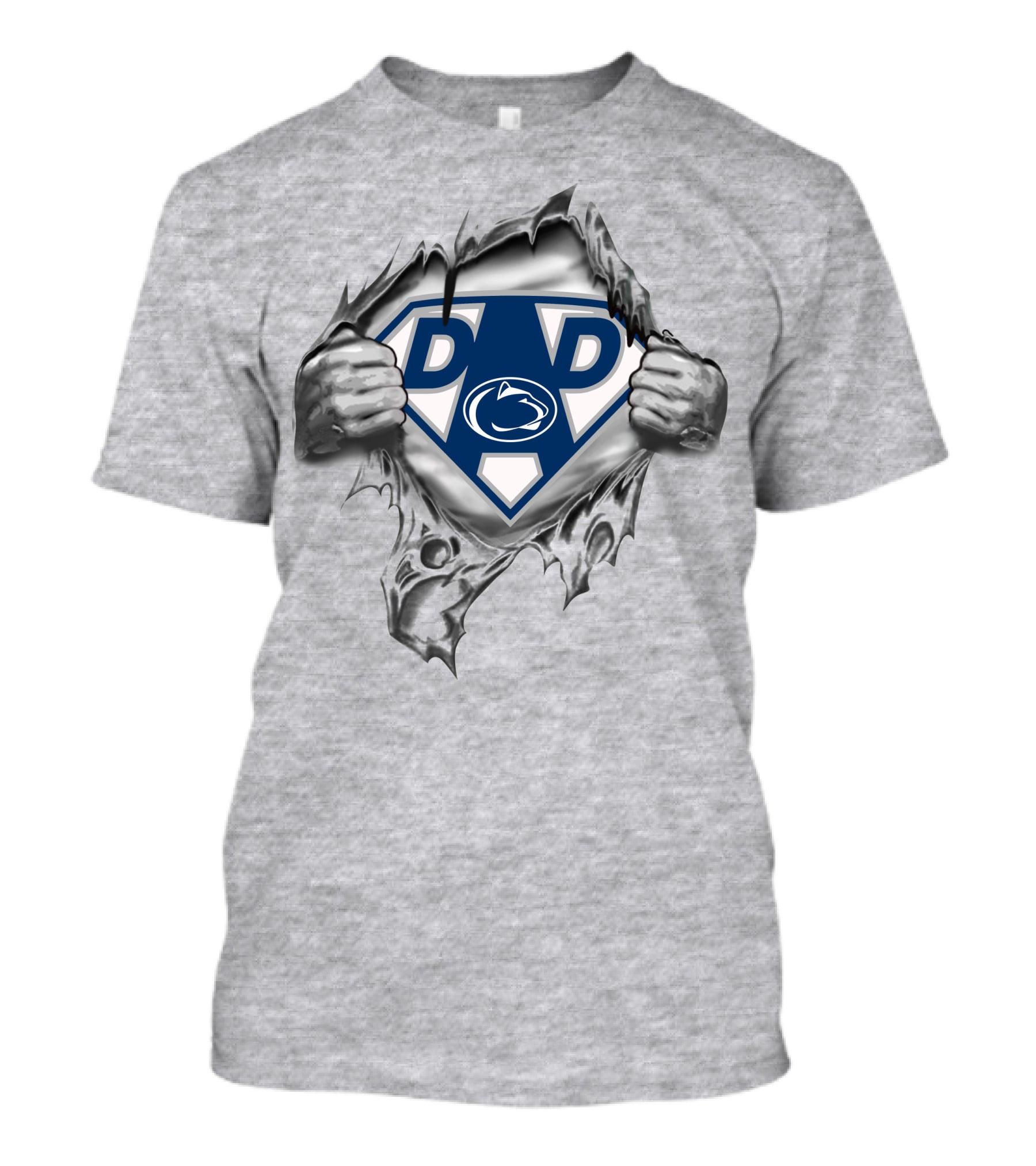 Penn State Nittany Lions Super Dad Emblem With Hands Ripping Through Gray T-Shirt