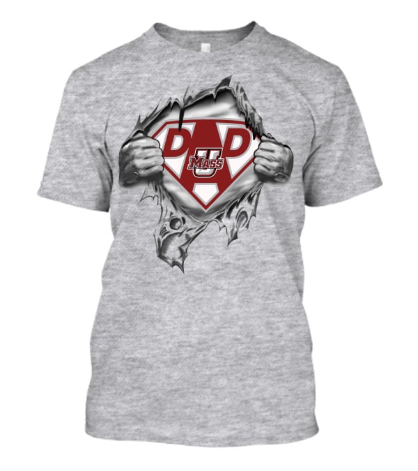 Umass Minutemen Super Dad Logo Hands Torn Fabric T-Shirt