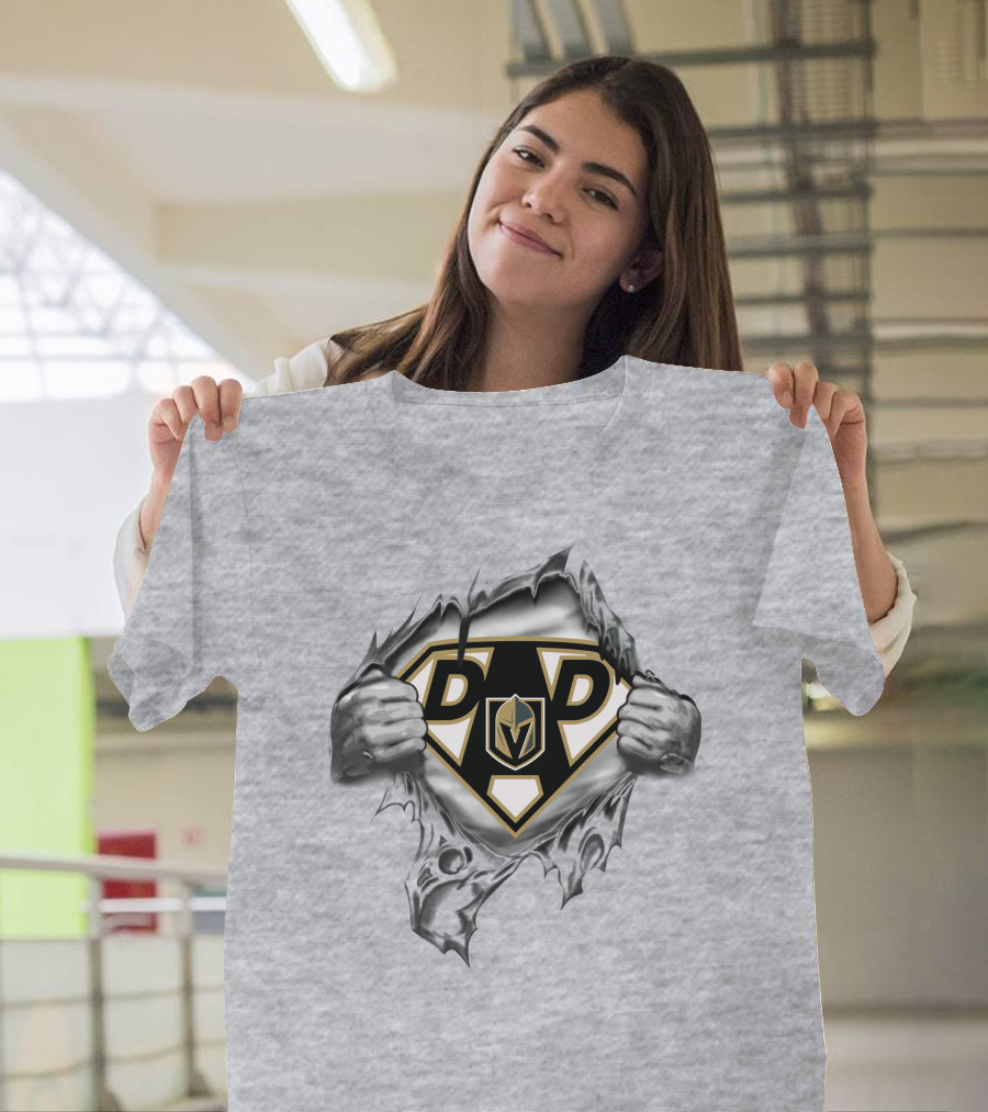 Vegas Golden Knights Dad Superhero Logo Breaking Through T-Shirt
