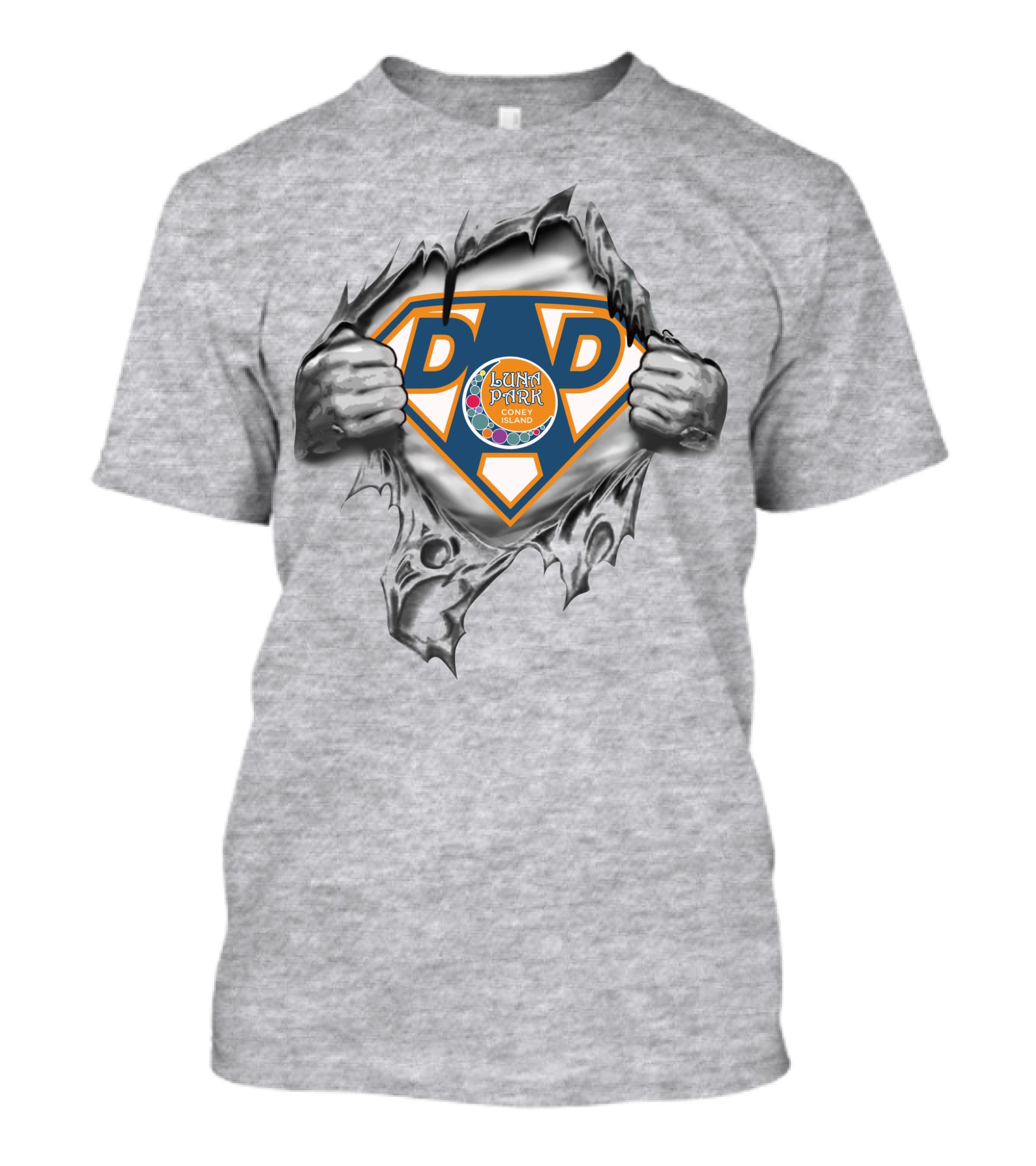 Luna Park Casino Super Dad Emblem With Torn Silver Texture T-Shirt