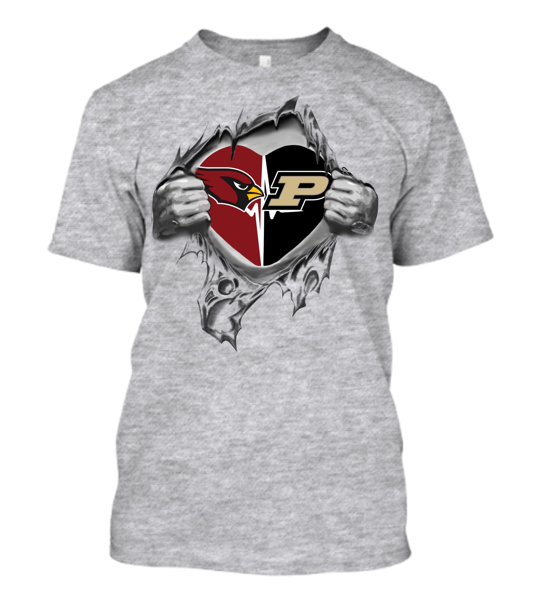 Cardinals Purdue Boilermakers Heart Logo Split T-Shirt