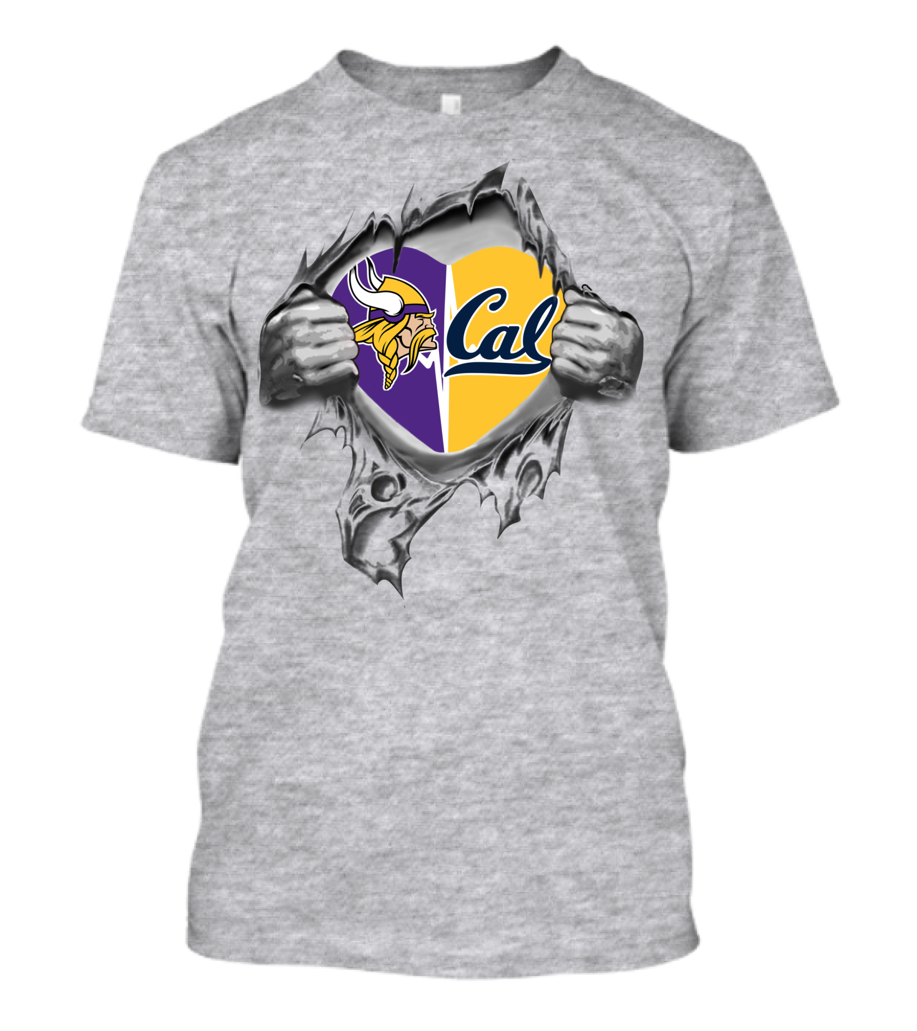 Vikings Cal Golden Bears Heart Rip Design Fan Pride T-Shirt