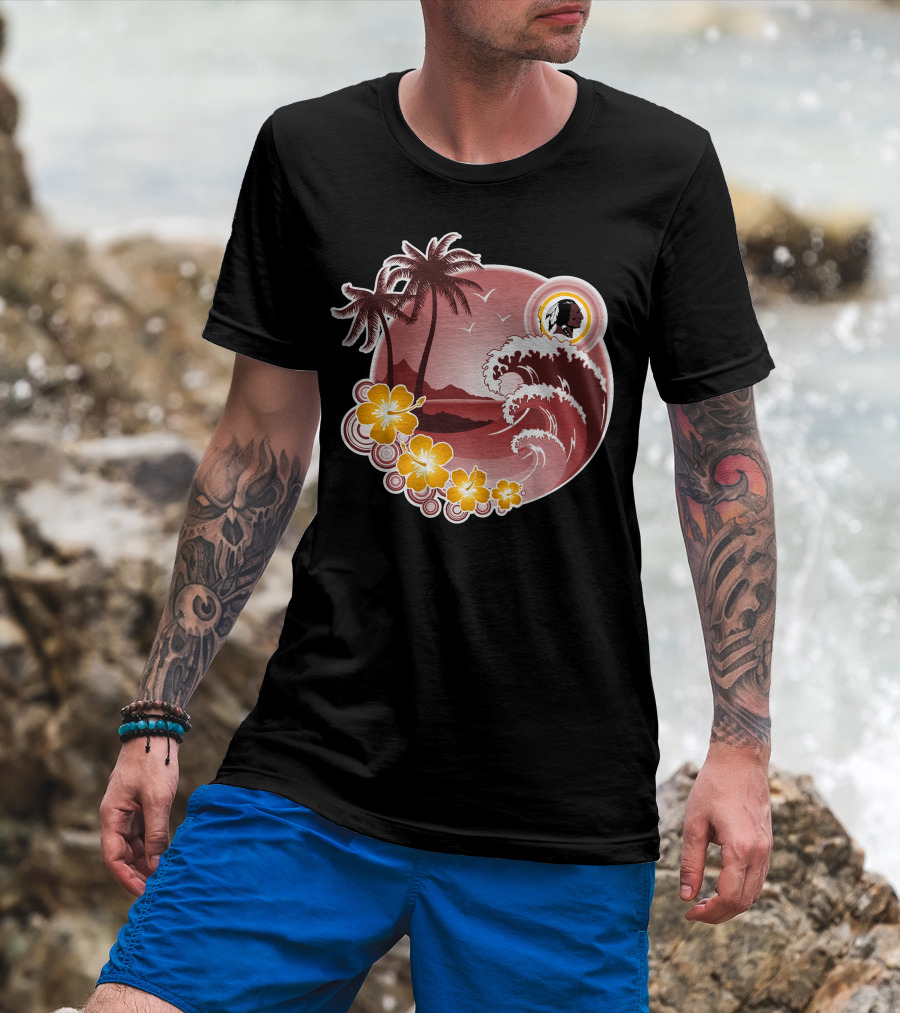 Washington Redskins Tropical Wave And Palm Scene T-Shirt