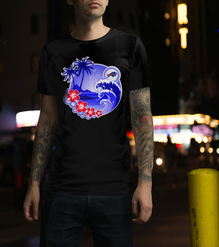 Buffalo Bills Happy Holidays Tropical Scene With Waves And Palms T-Shirt