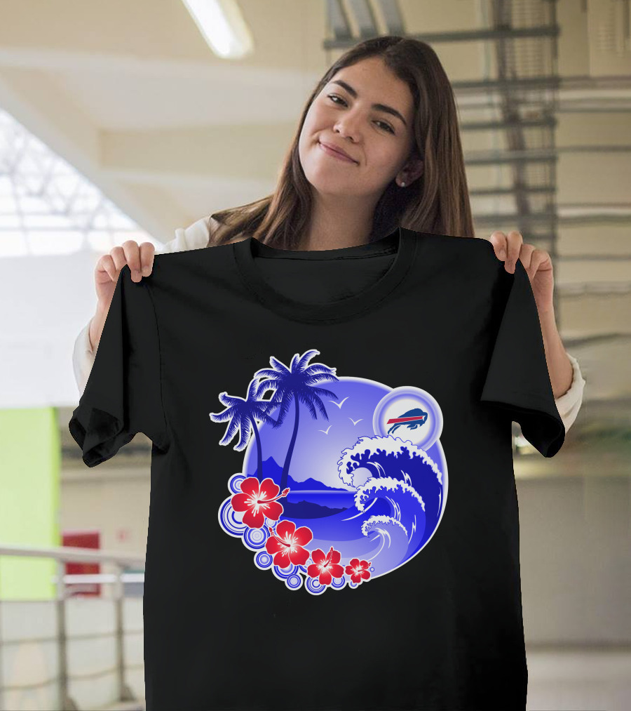 Buffalo Bills Happy Holidays Tropical Scene With Waves And Palms T-Shirt
